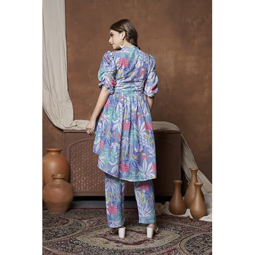 GRECIILOOKS Rayon Standard Length Stylish Kurta Ethnic for Women | Half Sleeve Co-ord Set (GL-W1936&TR958_Grey_M)