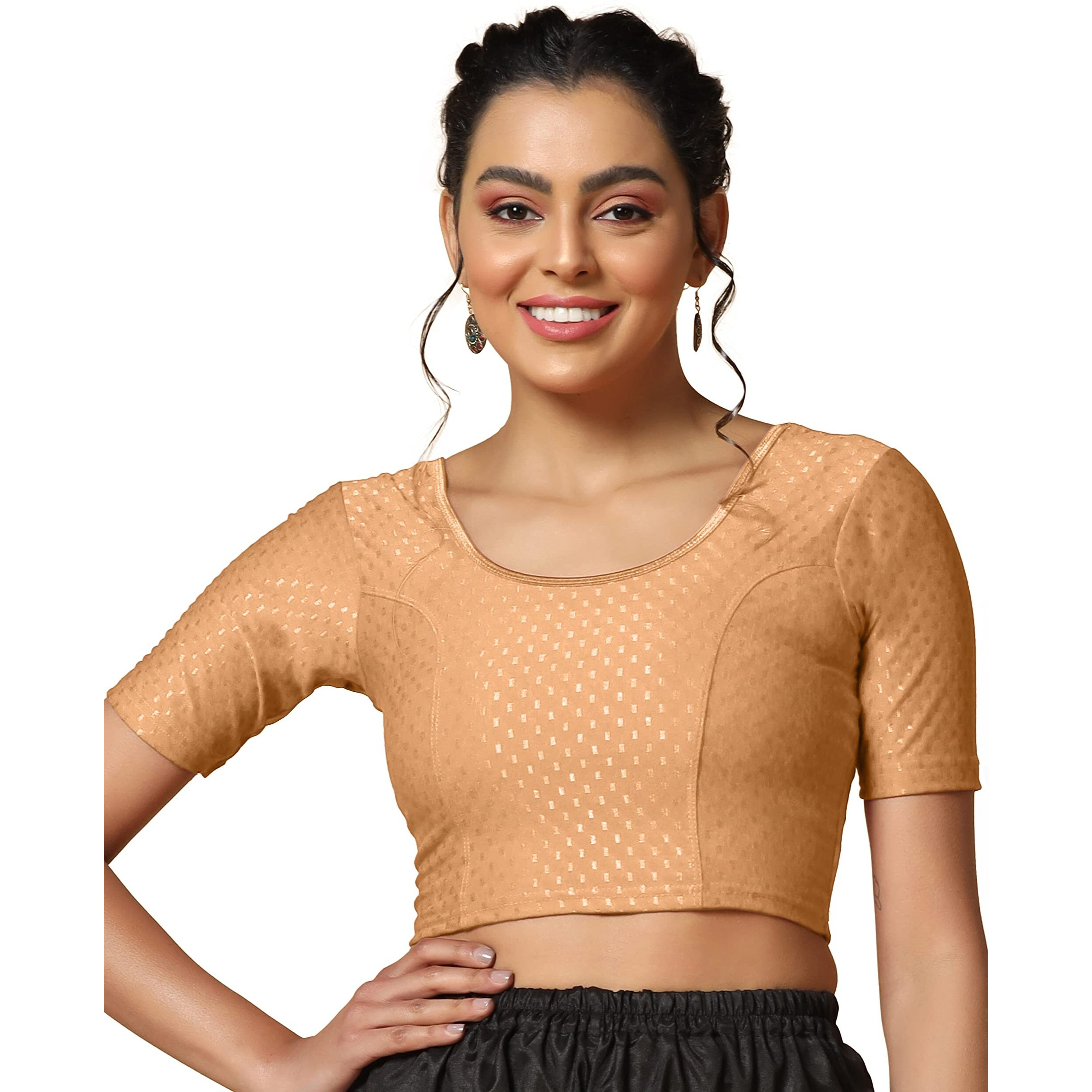 TOPLOT Cotton Blend Lycra Stretchable Round Neck Blouses for Women Readymade (Blouse-5058-Cream-36)