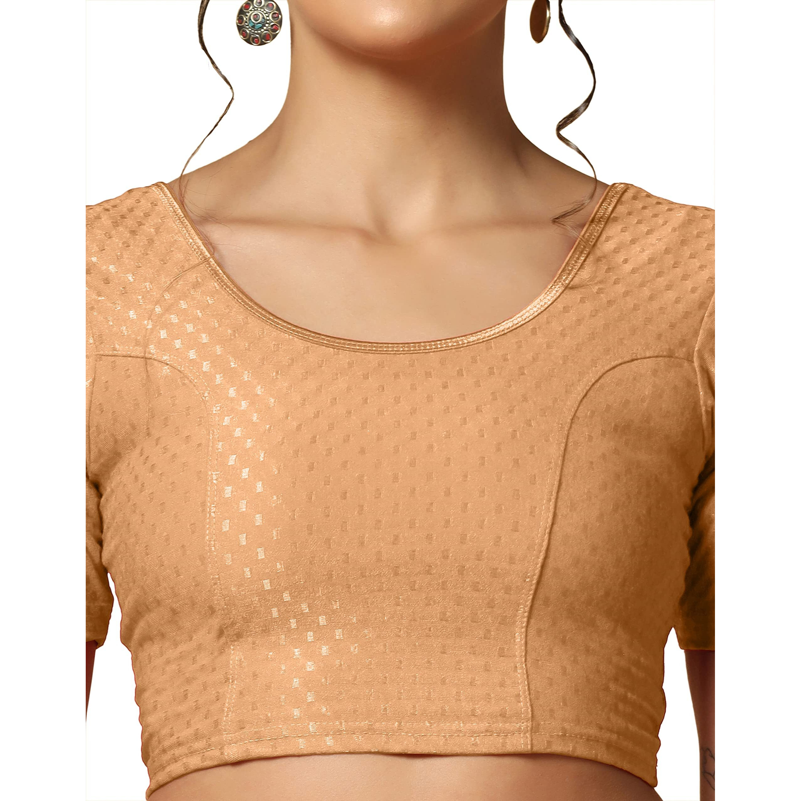 TOPLOT Cotton Blend Lycra Stretchable Round Neck Blouses for Women Readymade (Blouse-5058-Cream-36)