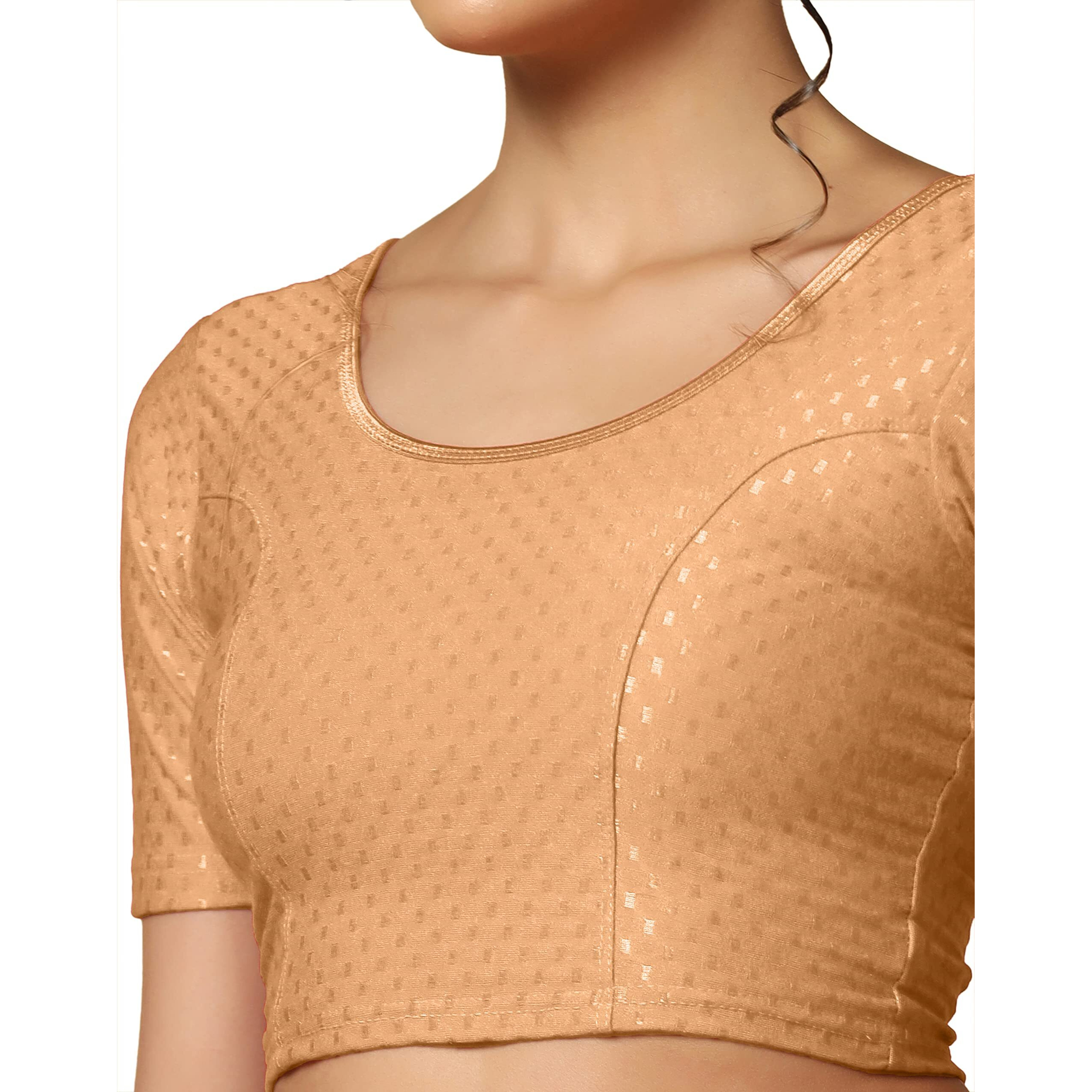 TOPLOT Cotton Blend Lycra Stretchable Round Neck Blouses for Women Readymade (Blouse-5058-Cream-36)