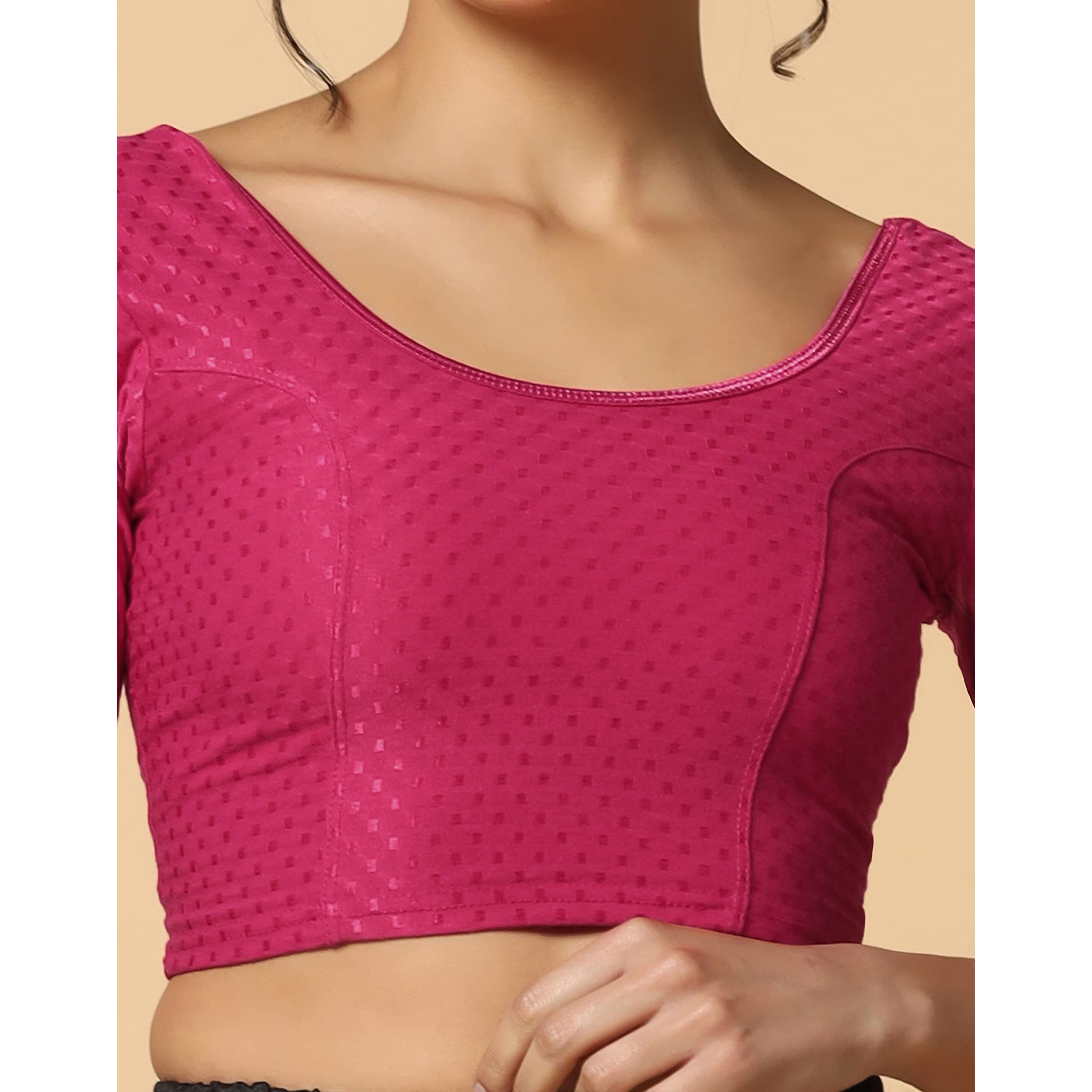 TOPLOT Cotton Blend Lycra Stretchable Round Neck Blouses for Women Readymade (Blouse-5058-Rani Pink-38)