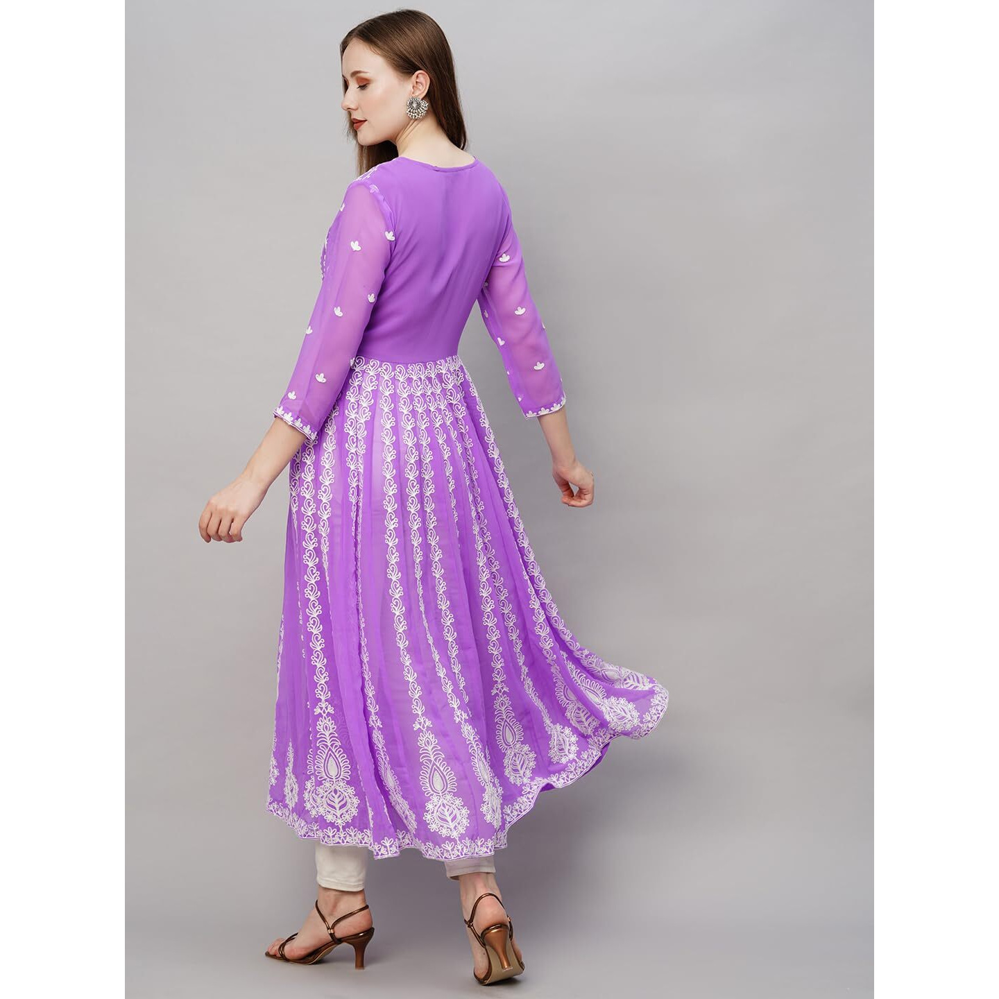 ANNI DESIGNER Women's Georgette Chikankari Embroidered Anarkali Kurti (Kari Purple_L_Purple_Large)
