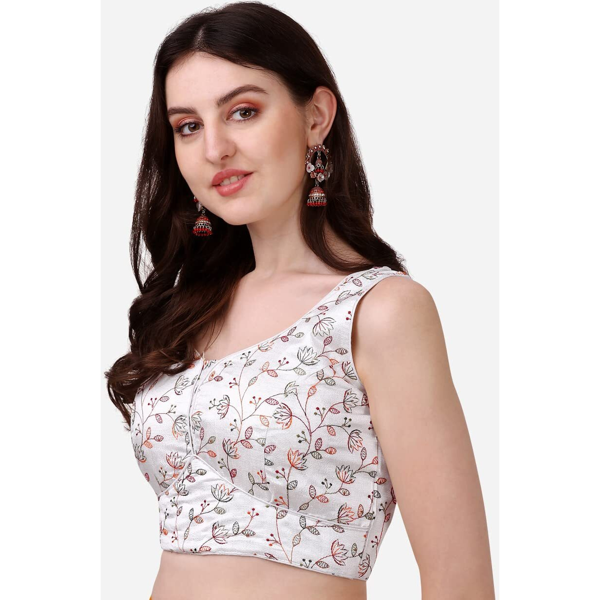 Pujia Mills Womens Sweetheart Neck Sleeveless Saree Blouse(Pihu White_38)