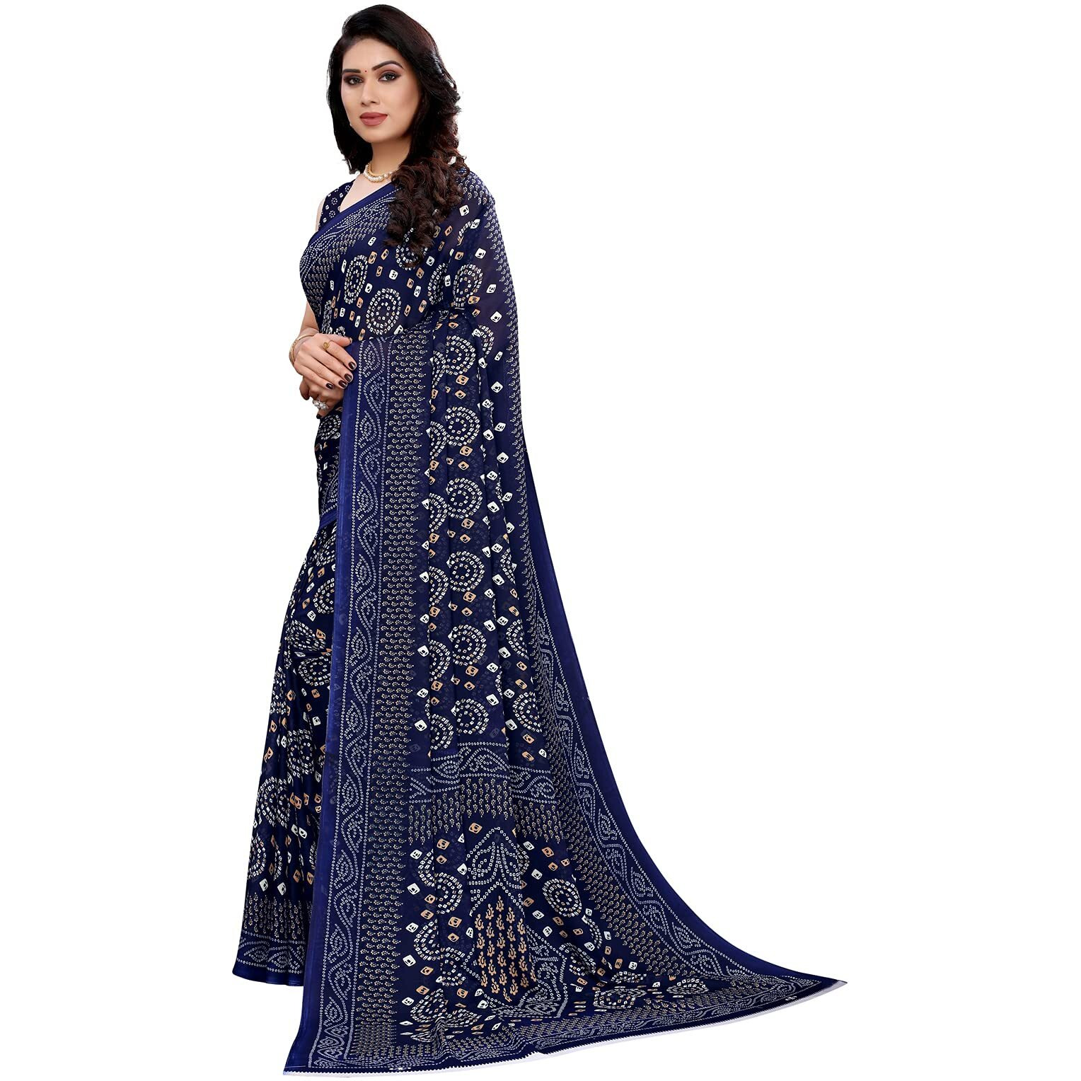 Satrani Women's Polyester Saree (2041ST575_Navy Blue)