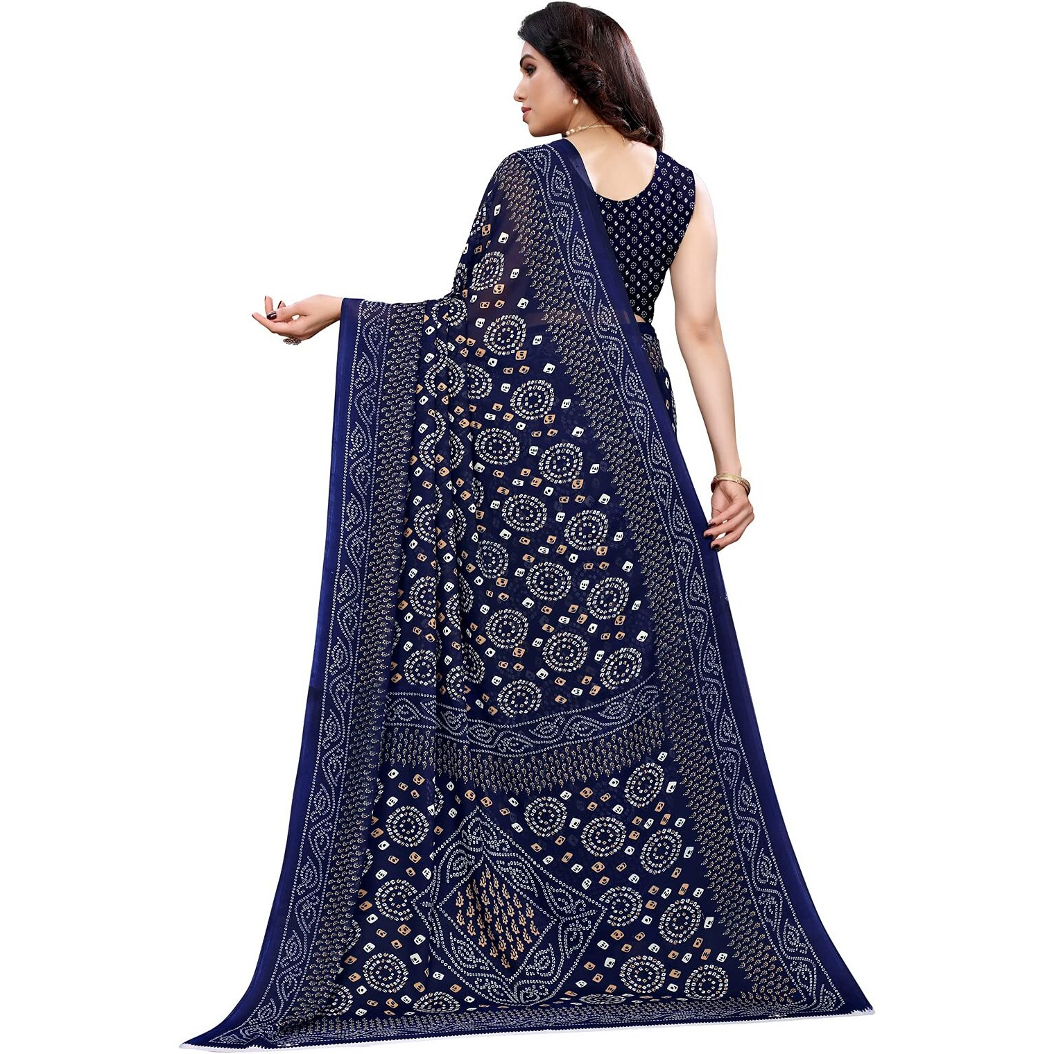 Satrani Women's Polyester Saree (2041ST575_Navy Blue)