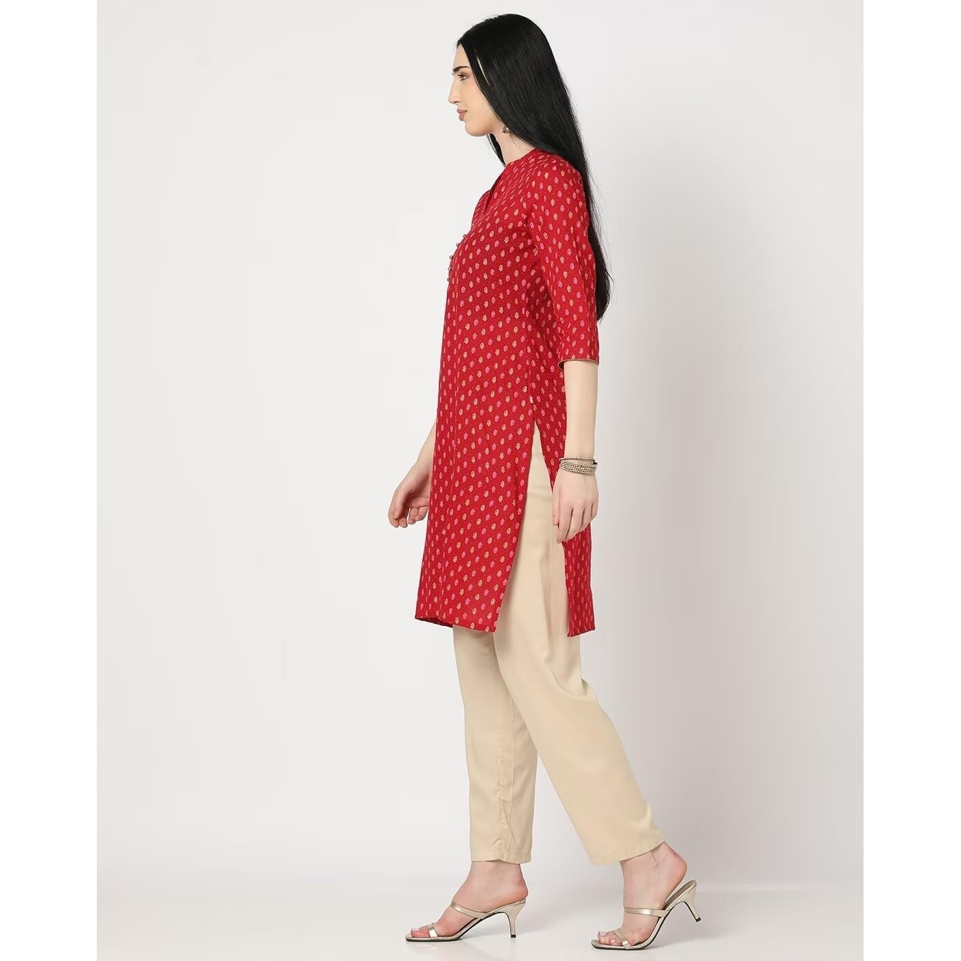 PATLANI Women's Cotton BLENED Sleeveless Printed Full Stitched Kurti.(k-199) Red