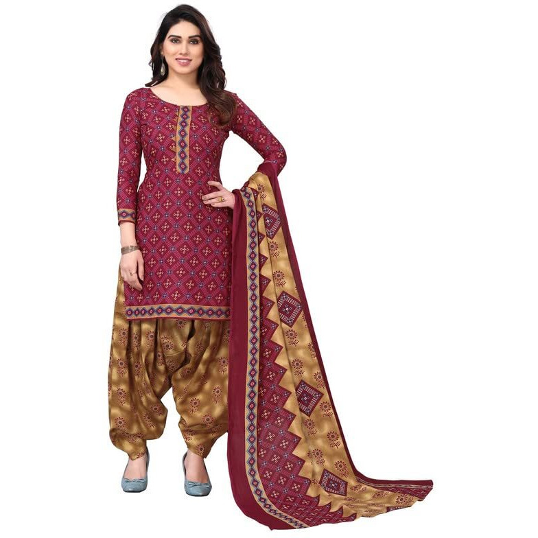 Satrani Women's Printed Poly Cotton Unstitched Dress Material(1176D1293N_Maroon3)