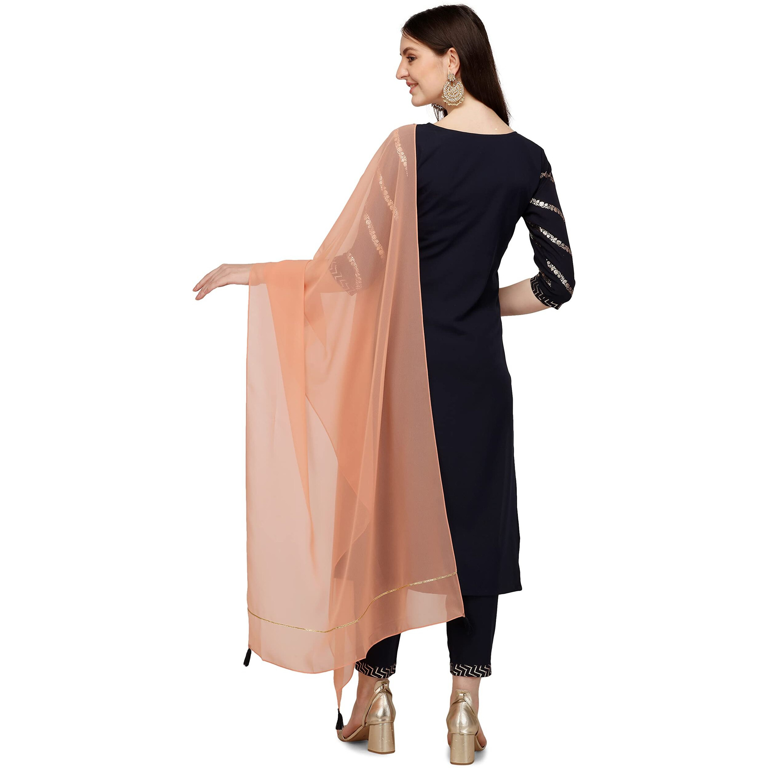 FIORRA Women's Navy Blue Poly Crepe Straight Kurta with Pant and Dupatta SET0038-S