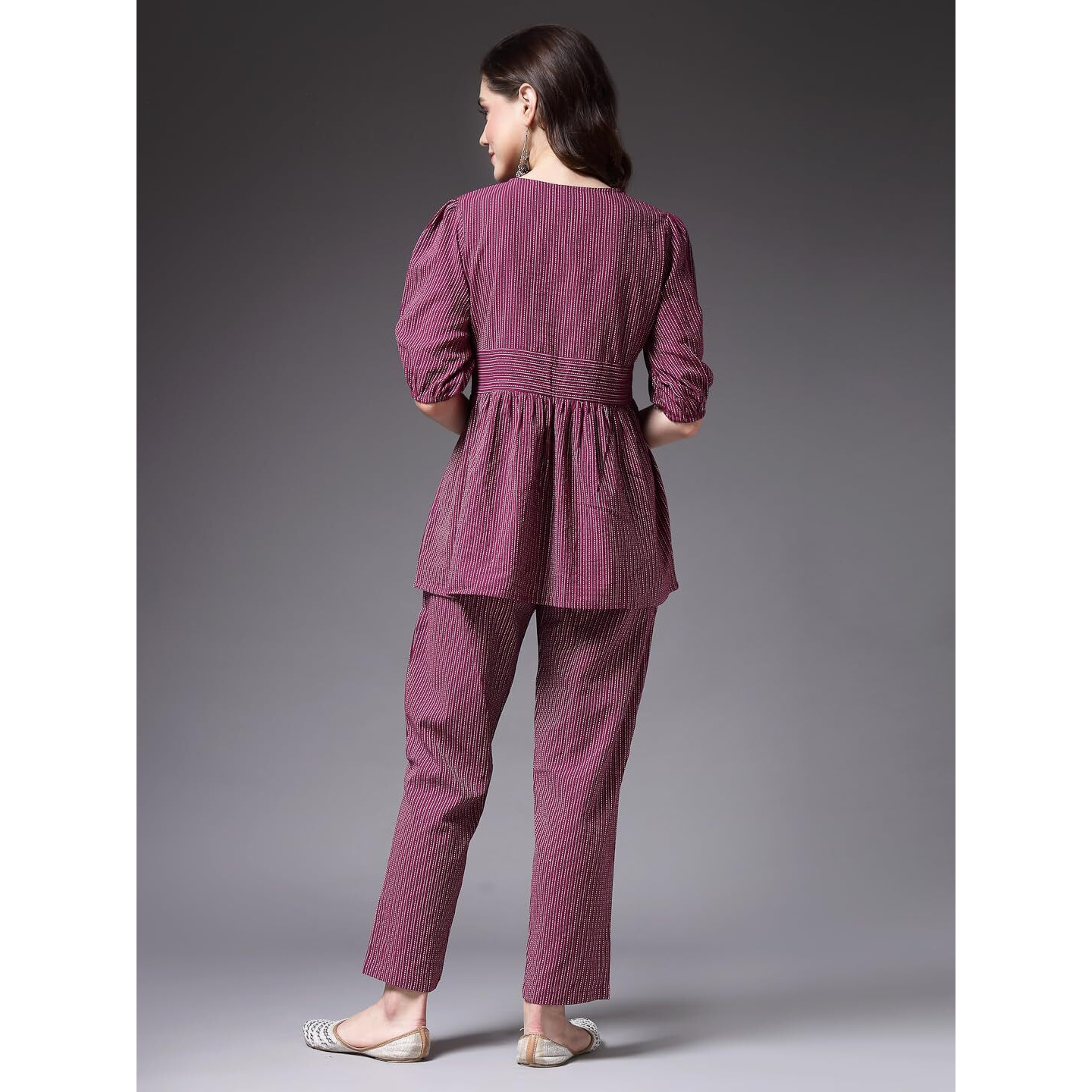 Stylum Women's Self Woven Kantha Cotton Co-Ord Set (WINEKATHACORD38_Wine, M)