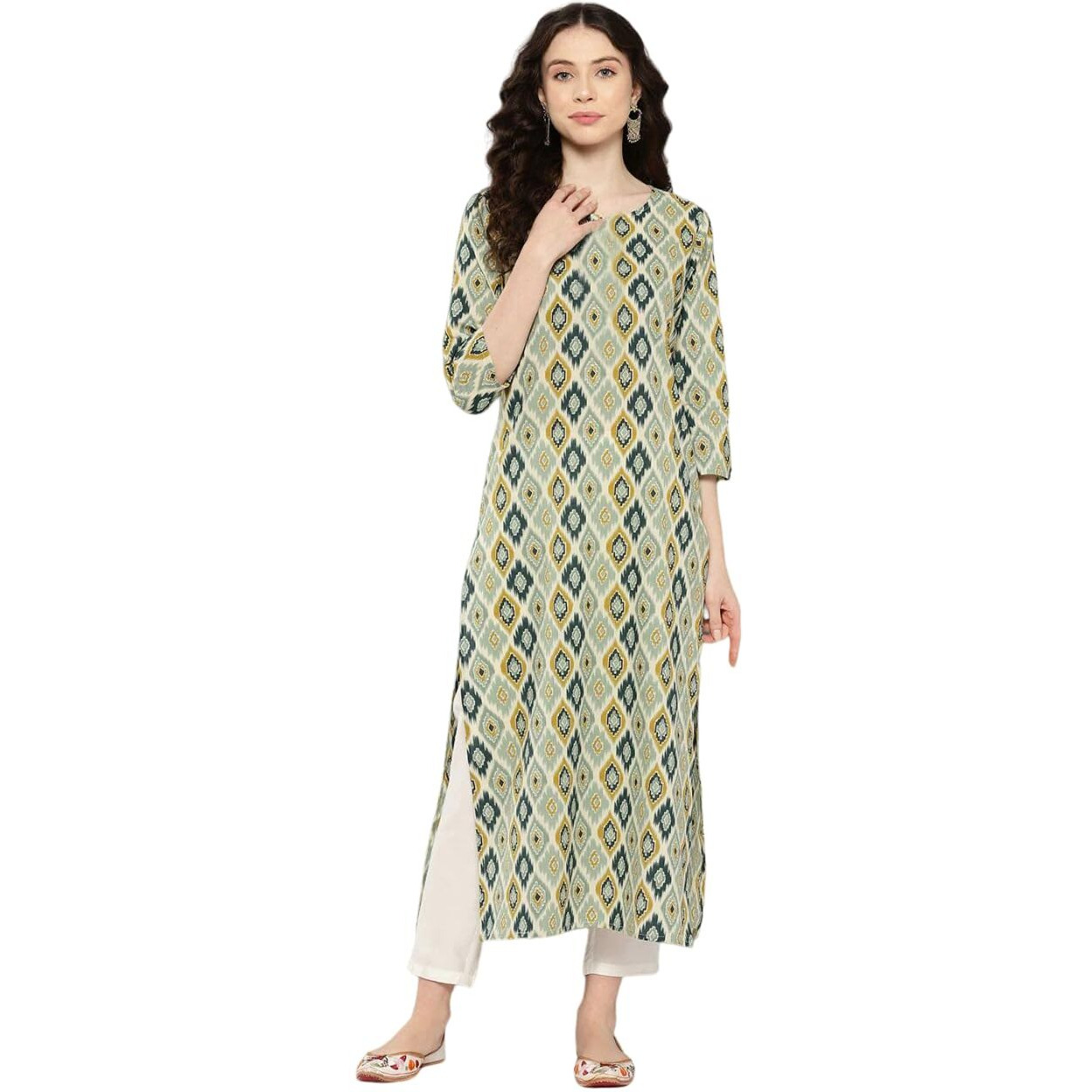 Bollyclues Women's Printed Crepe Straight Printed Kurti(BC-COK) Green