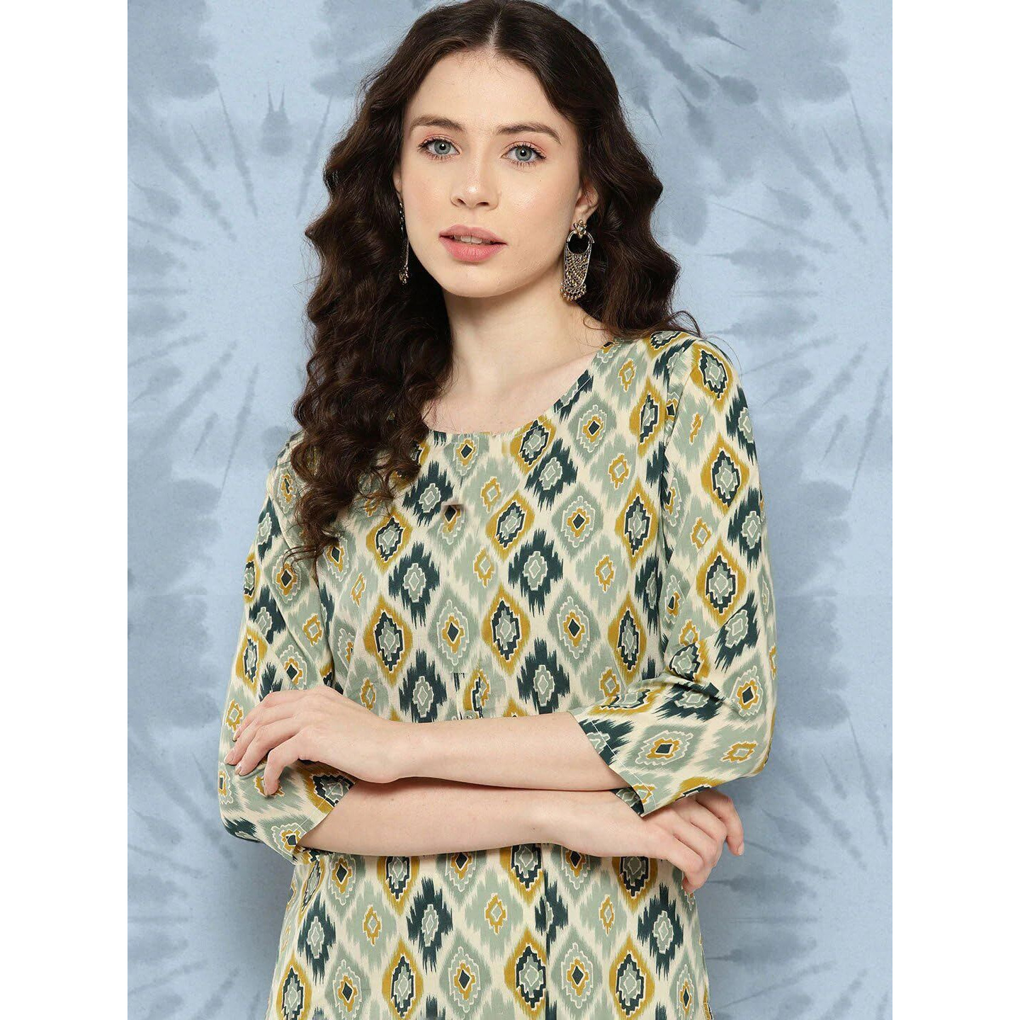 Bollyclues Women's Printed Crepe Straight Printed Kurti(BC-COK) Green