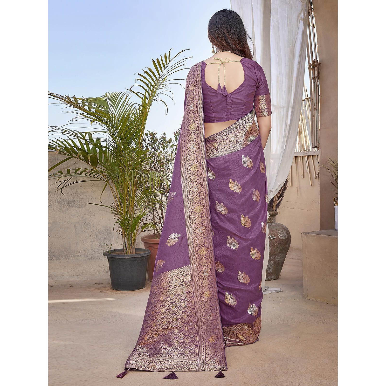 Satrani Women's Silk Blend Jacquard Work Saree with Unstitched Blouse Piece (3657S6029N_Mauve)