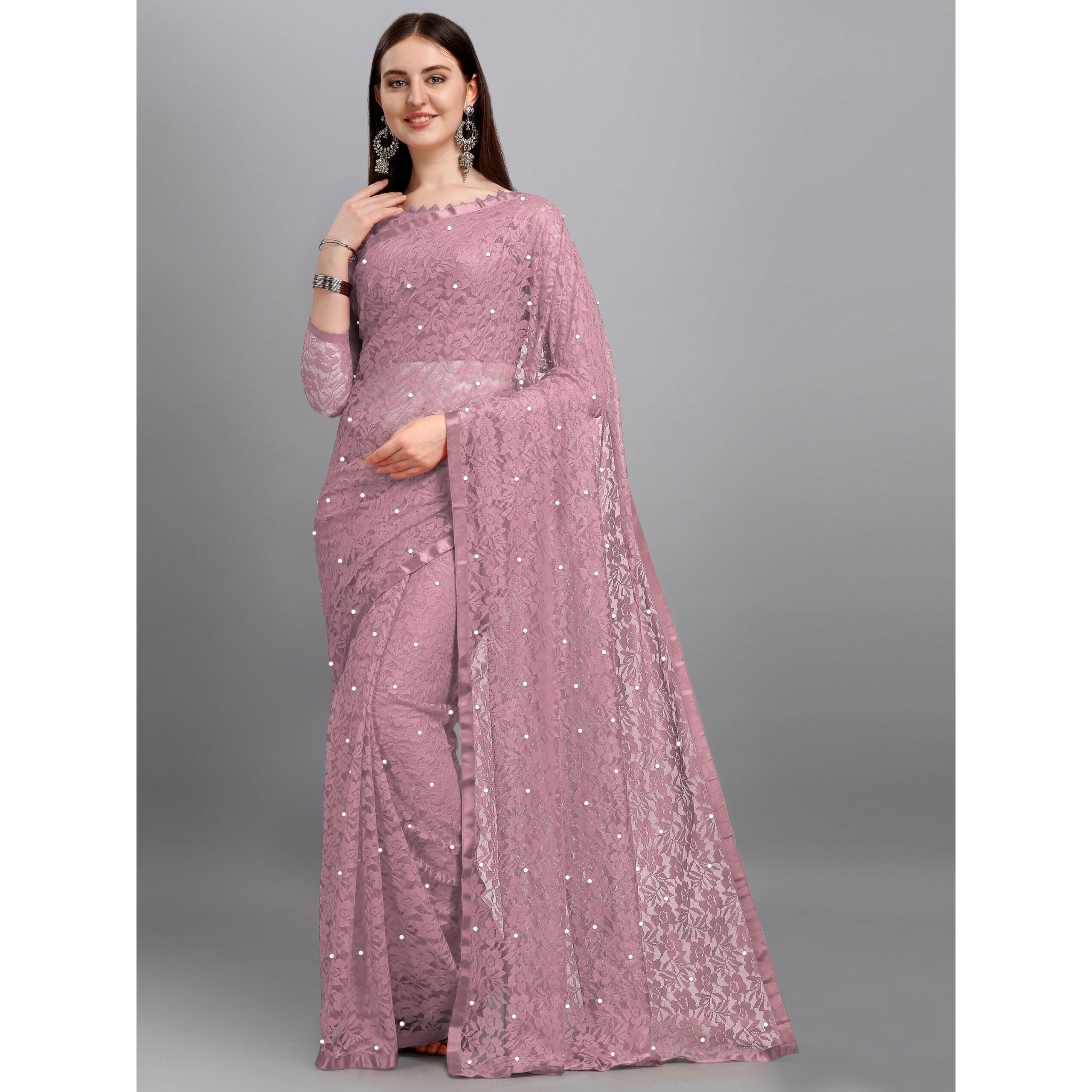 LOROFY Women's Brasso Net Saree With Blouse (Choklate)