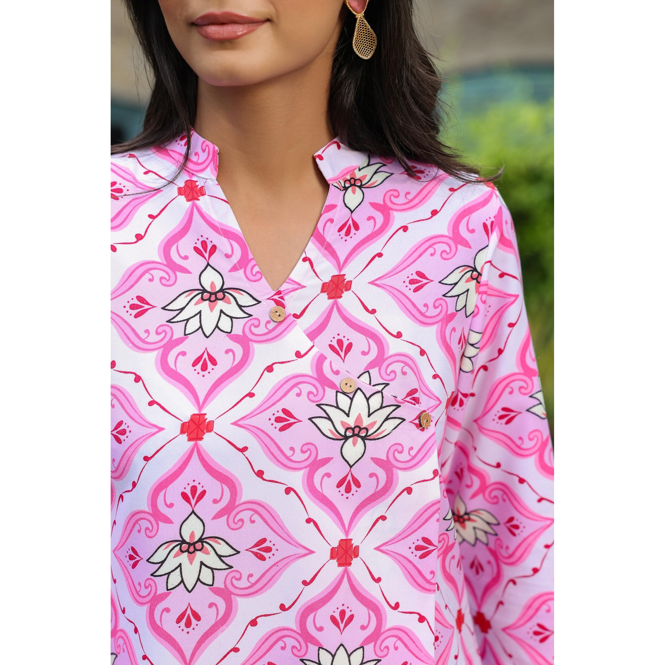 Leriya Fashion WOMEN PRINTED PARTY REGULAR FIT ETHNIC WEAR CO-ORD KURTA SET FOR WOMEN (LF-W2104&TR1059-S-PINK)
