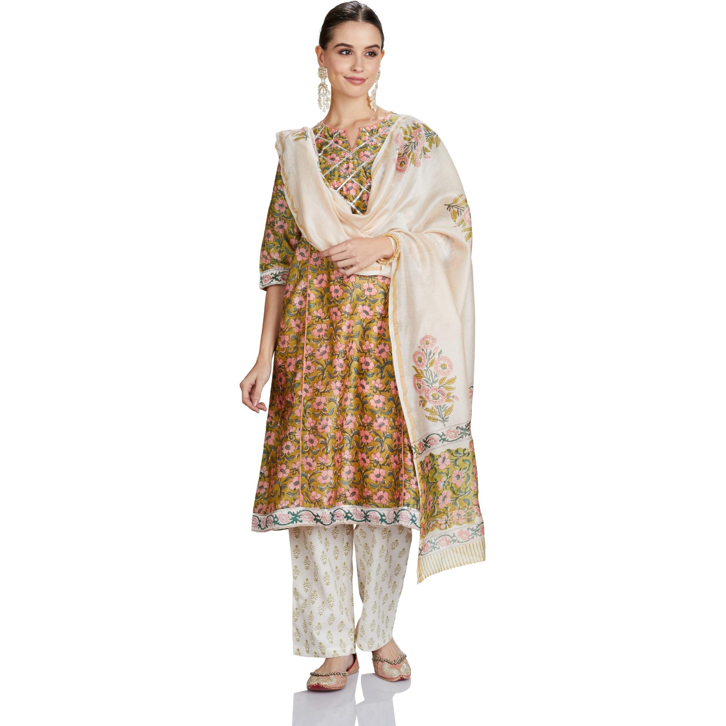 Amazon Brand - Myx Women's Silk Blend Salwar Suit (AW23-MYX-MRVL-SKD-02_SANGANERI Pink_S)