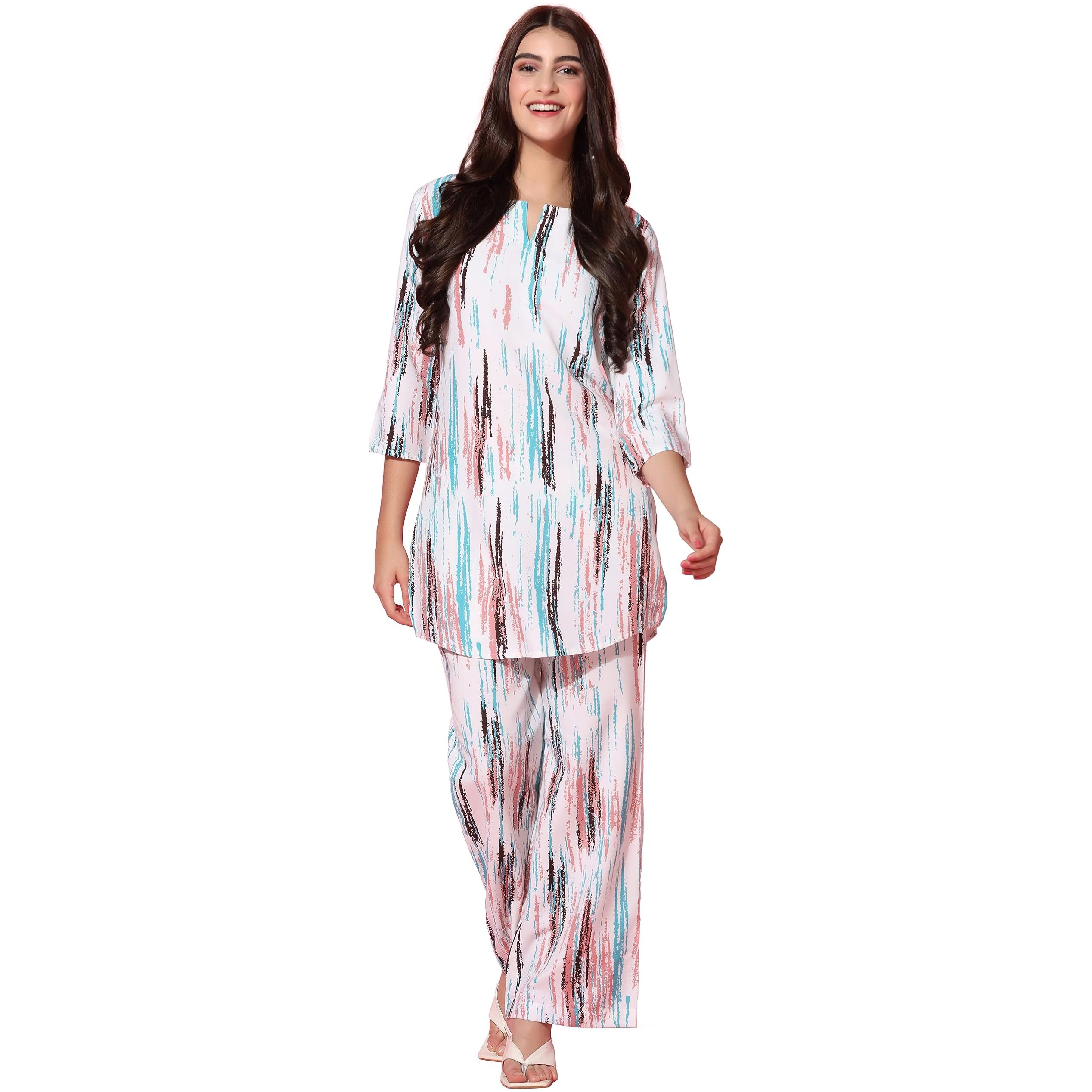 TOPLOT Co-ord Kurta Set for Women Printed Straight Kurta with Plazzo (Plazzo-Pair-5137-White-S)