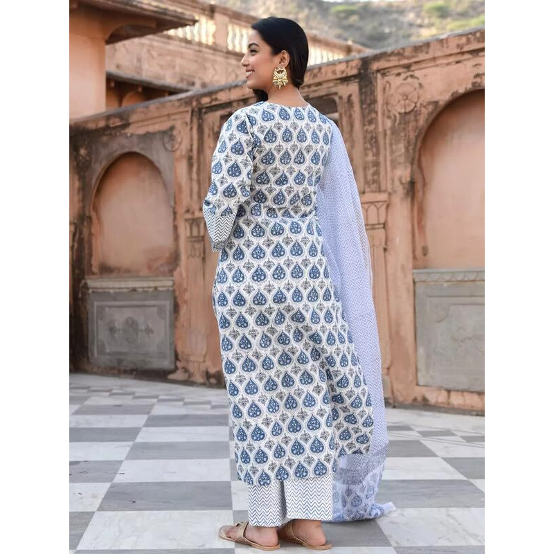Pinkmint Women Hand Block Printed Kurta and Palazzo Set with Dupatta