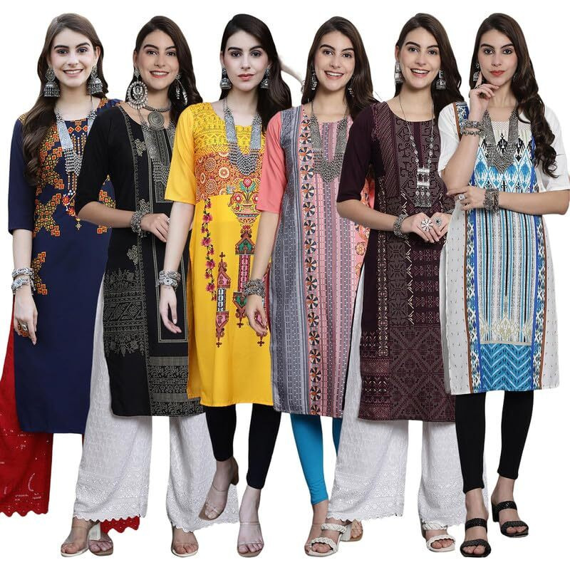 Pinkmint Printed Kurti for Women's Timeless Tradition Kurtis with a Classic Touch (Pack of 6)