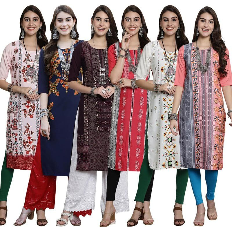 Pinkmint Printed Kurti for Women's Timeless Tradition Kurtis with a Classic Touch (Pack of 6)
