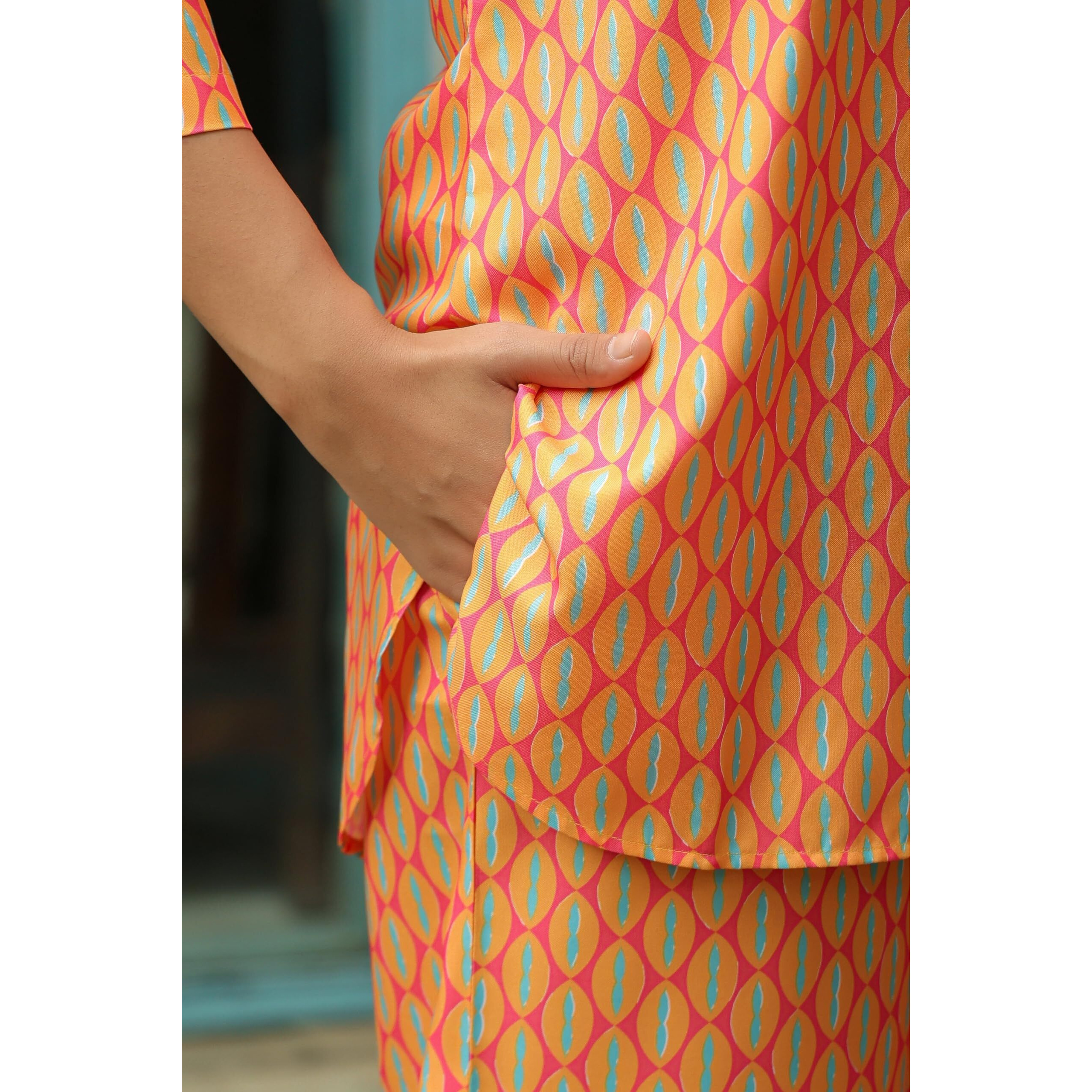 GRECIILOOKS Women Co Ord Set for Women | Co Ord Set for Women Stylish | Kurta Set for Women | Kurta Set | Designer Kurta Set for Women | 3/4 Sleeve Co-Ord Set (in, Alpha, 3XL, Regular, Orange)