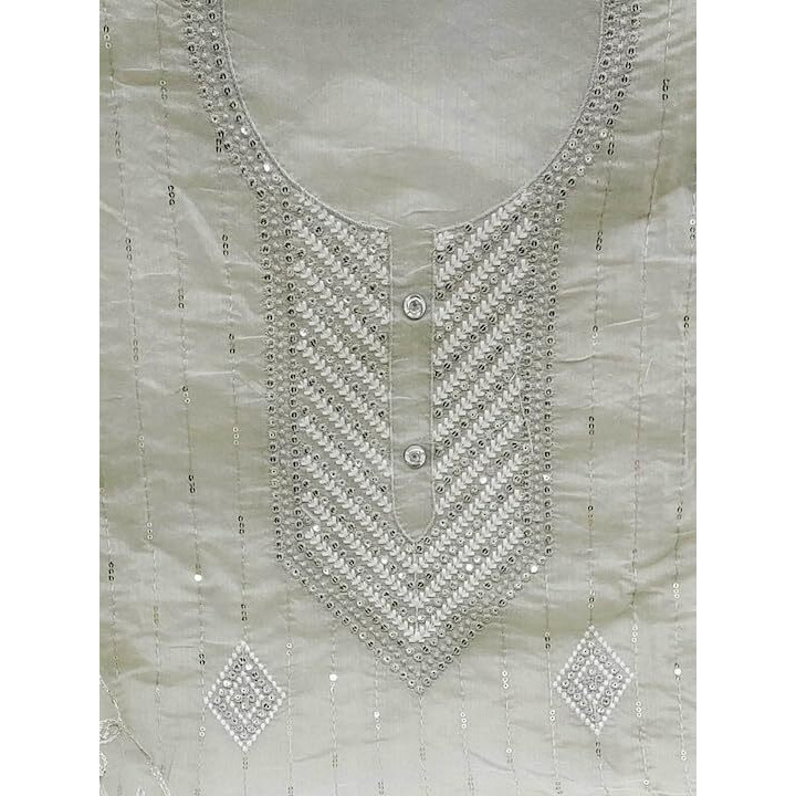 StyleScope Women's Heavy Chanderi Embroidery Sequence Work Unstitched Salwar Suit Dress Material With Net Work Dupatta (DM Sequence Grey_Grey_Free Size)