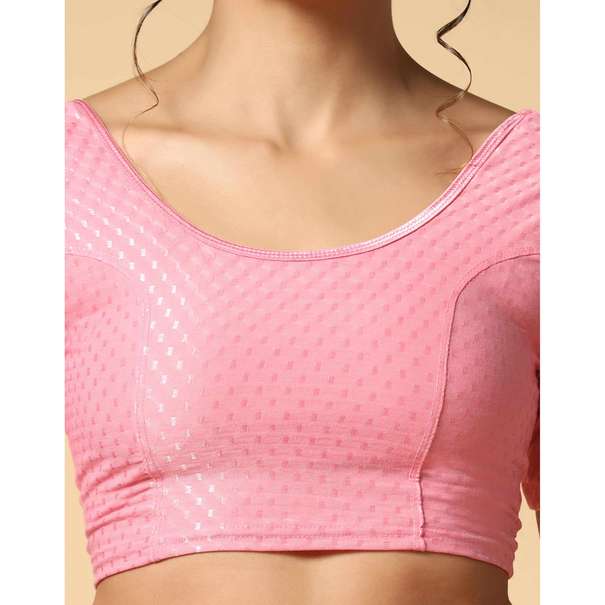 TOPLOT Cotton Blend Lycra Stretchable Round Neck Blouses for Women Readymade (Blouse-5058-Baby Pink-40)