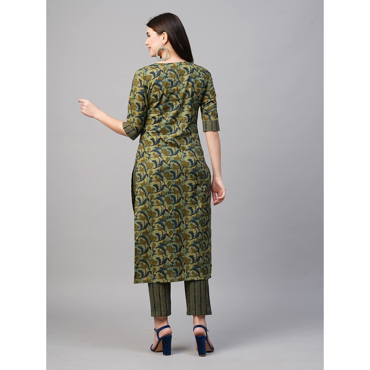 ANNI DESIGNER Women's Cotton Blend Printed Straight Kurta with Pant (Mangla Green-Nw_S_Green_Small)