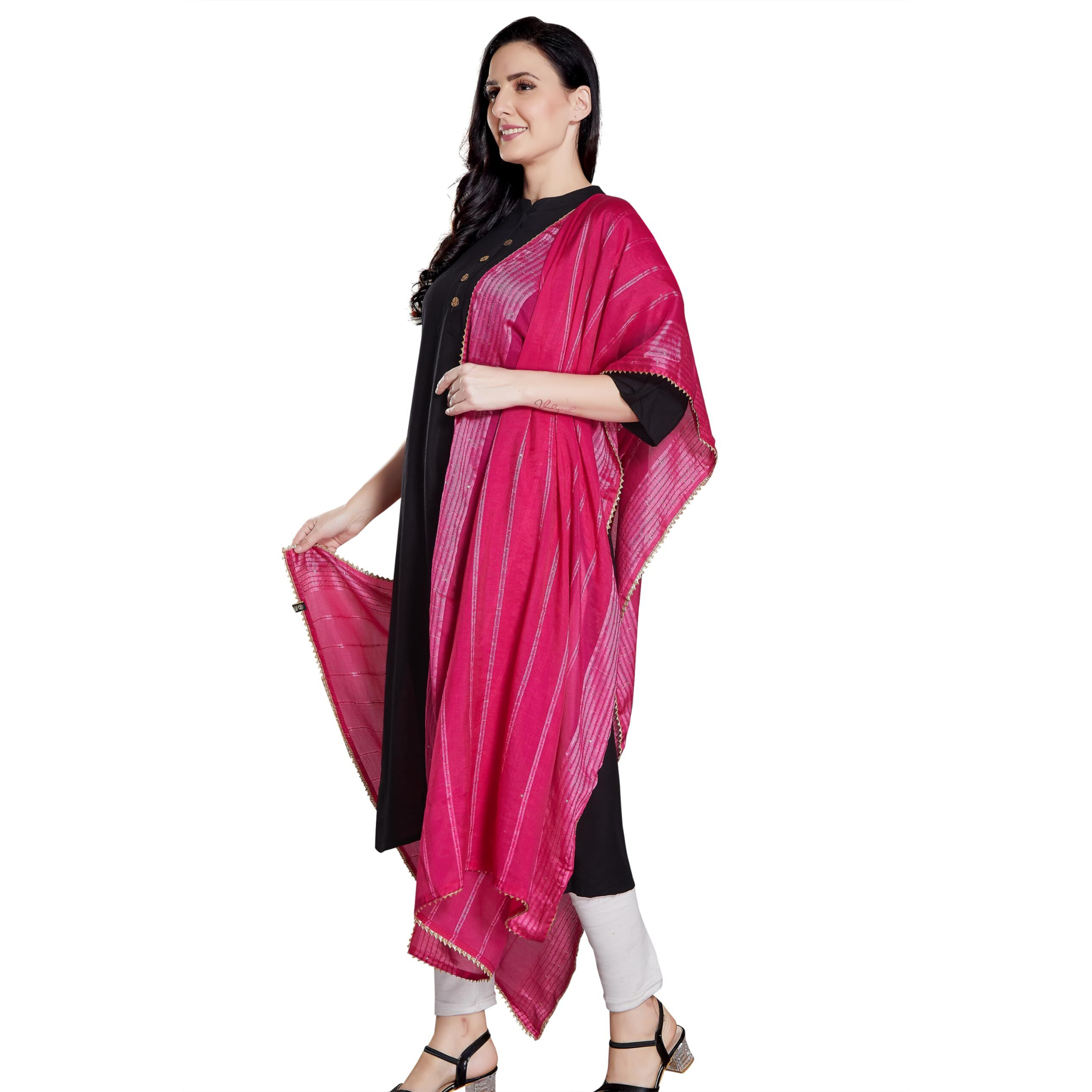RANI SAAHIBA Women's Cotton Embroidered Dupatta(SKRDD2738_Rani)