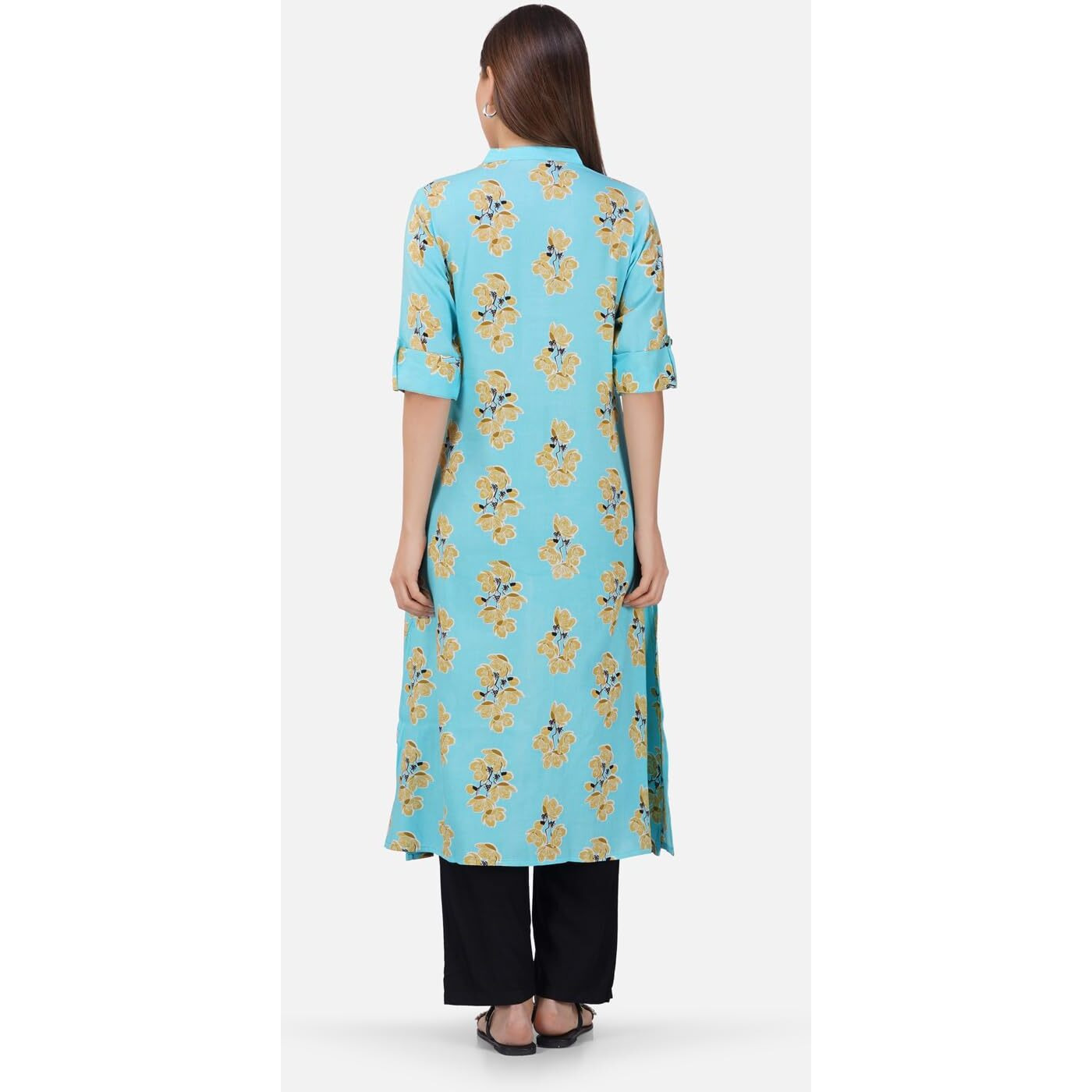 rytras Women's Printed A-Line Kurta(RYT541,Turquoise,S)
