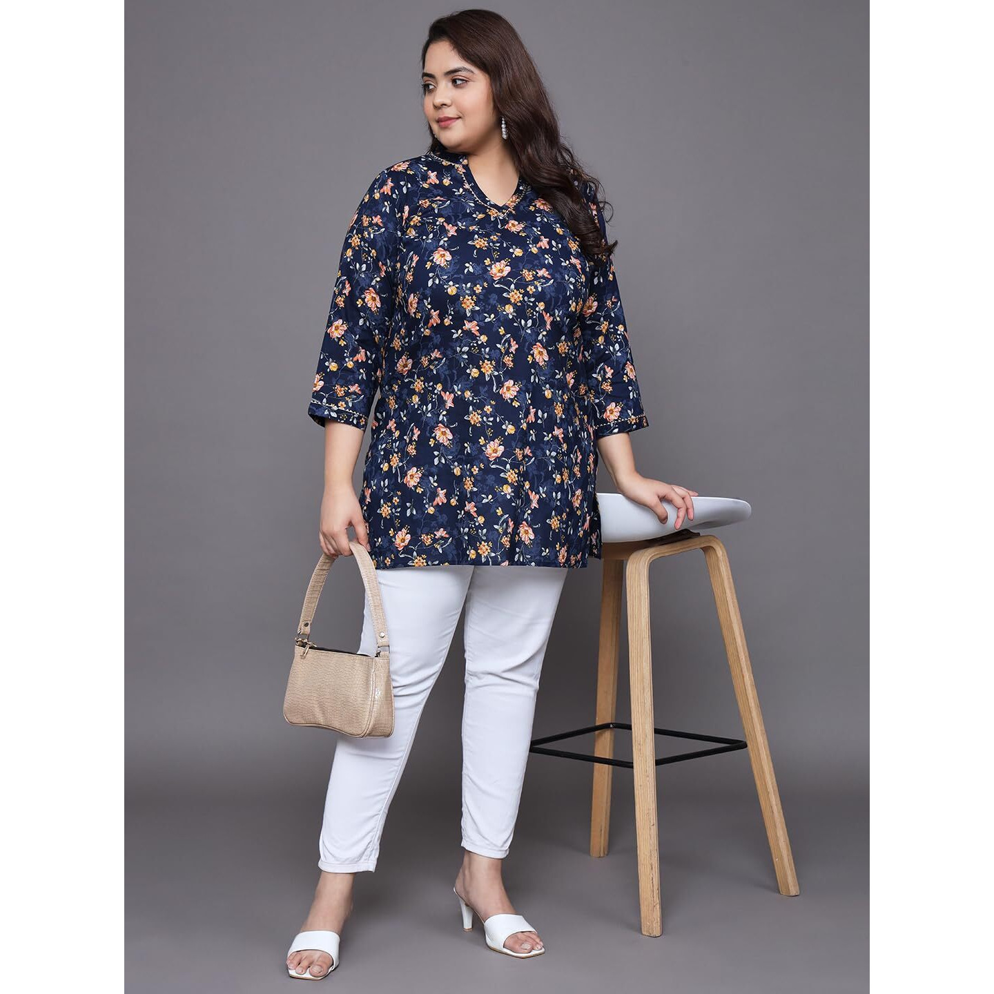 Tissu Women's Plus Size Navy Floral Printed Pure Cotton Kurti (2258_Blue_3XL)