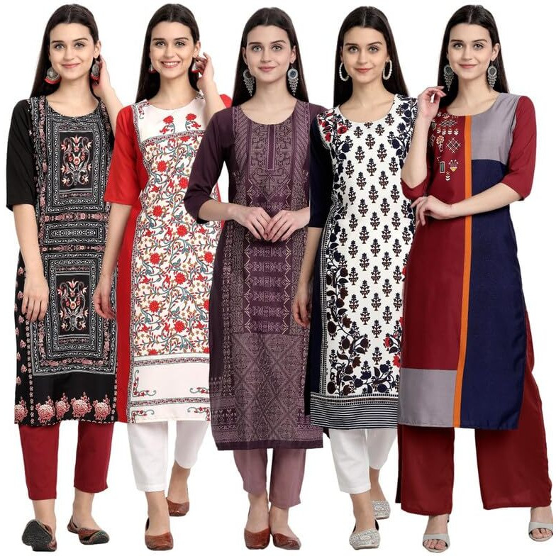 Pinkmint Women's Crepe Kurti for Women's ll Traditional Kurti for Women ll The Ultimate Kurti Collection (Pack of 5)