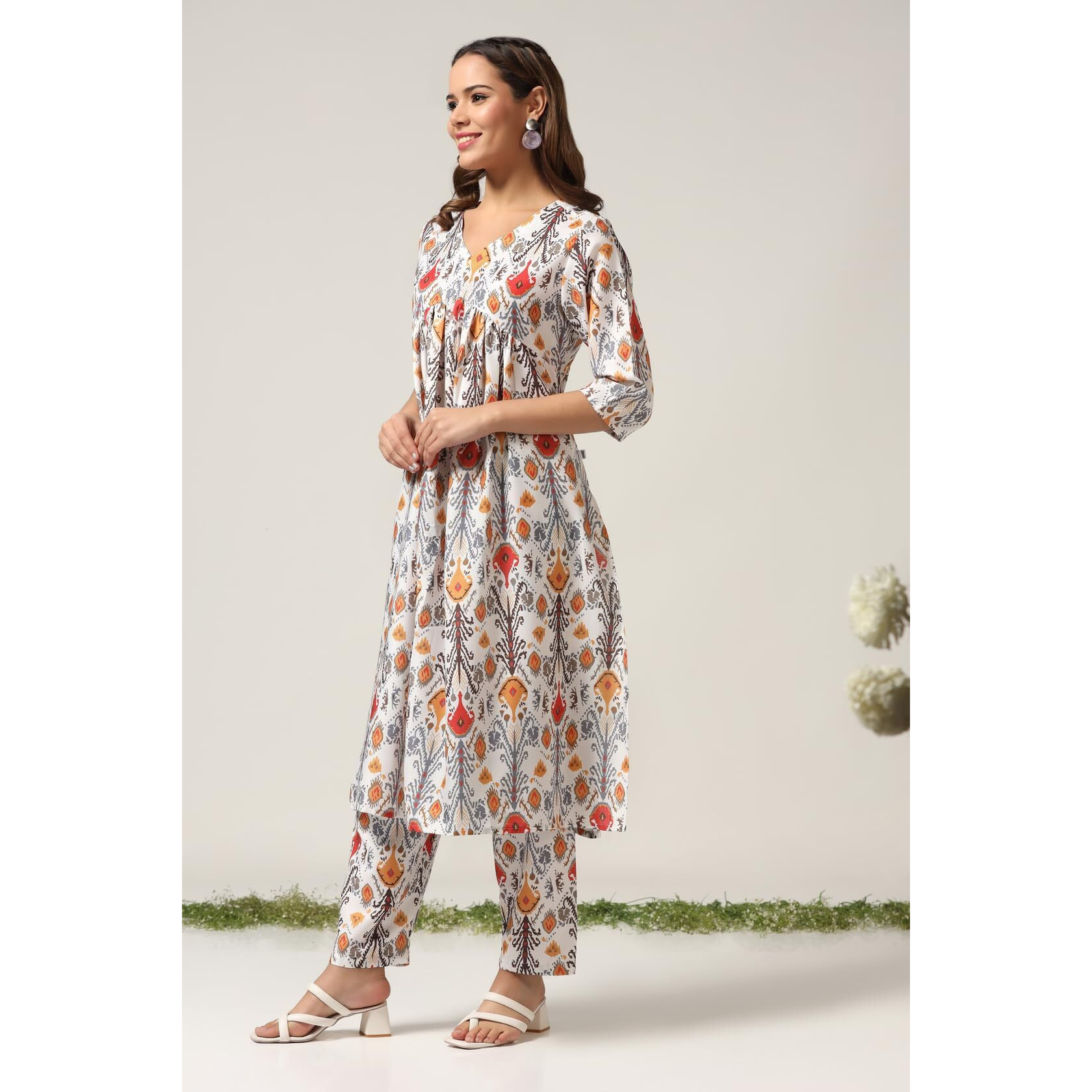 Leriya Fashion Rayon Alia Cut Kurta Set For Women | Alia Cut Kurta Set For Women | Ethnic Co-Ord Set For Women (Large, Off White)