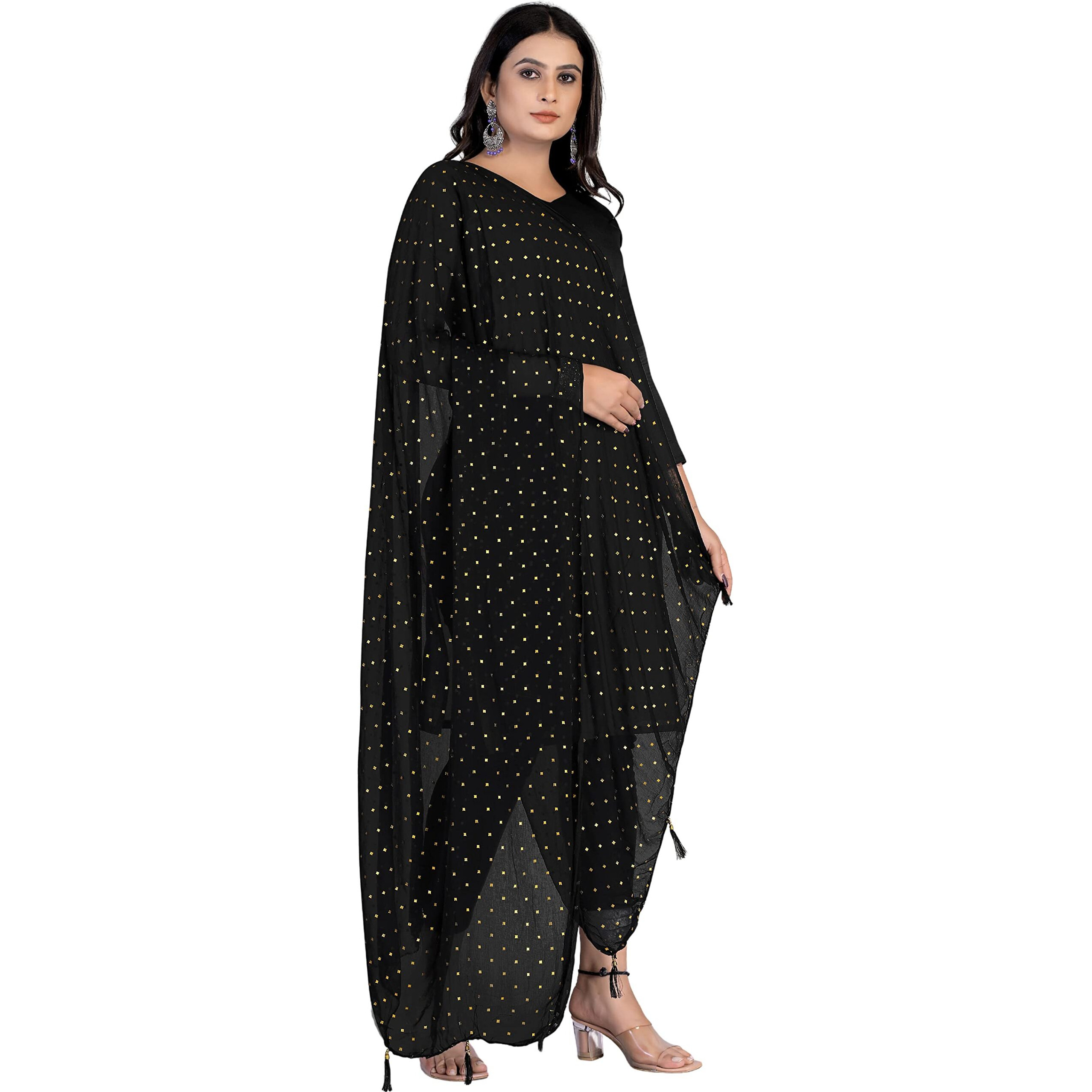 KEMZA Women's Printed Chiffon Dupatta (Black_Free size)