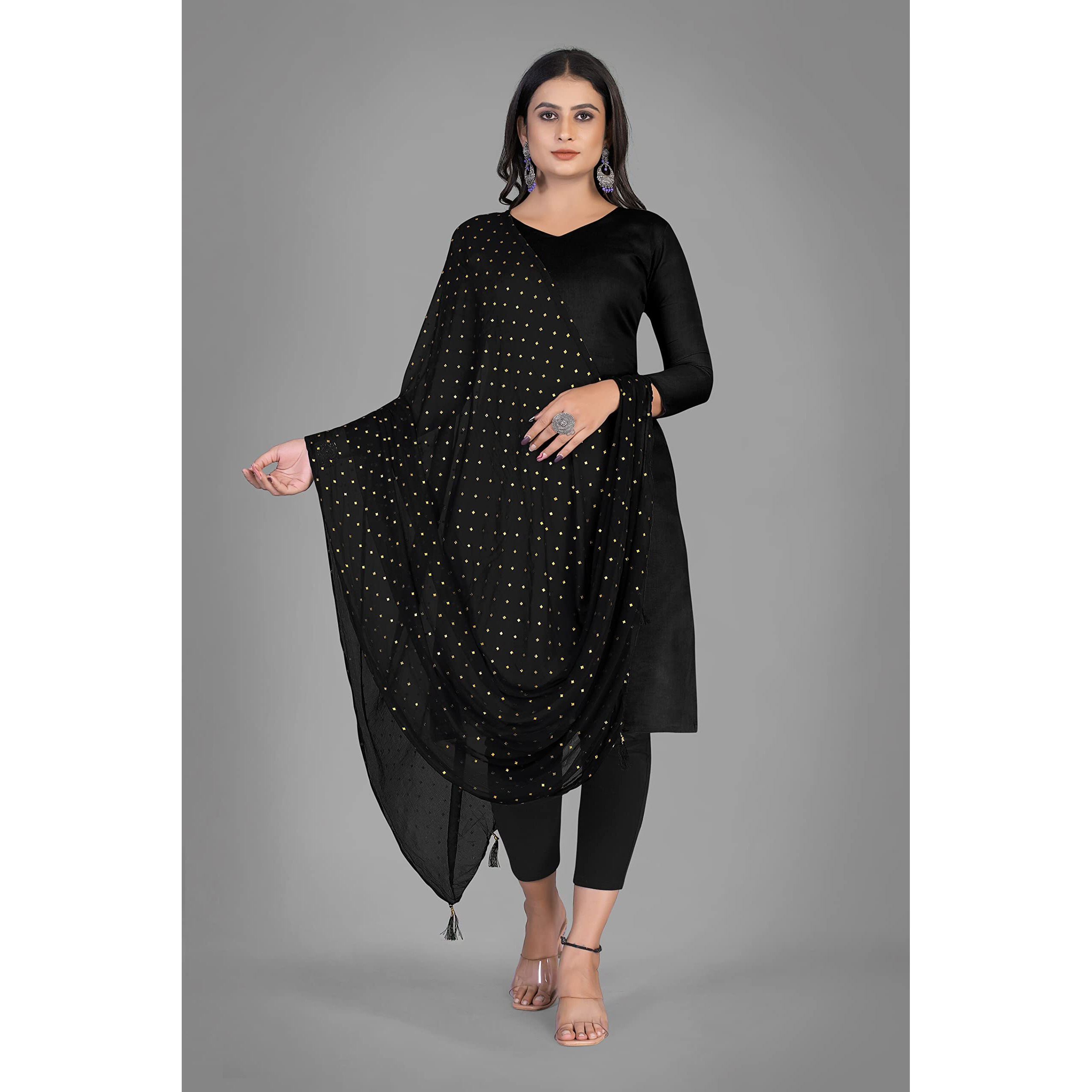 KEMZA Women's Printed Chiffon Dupatta (Black_Free size)