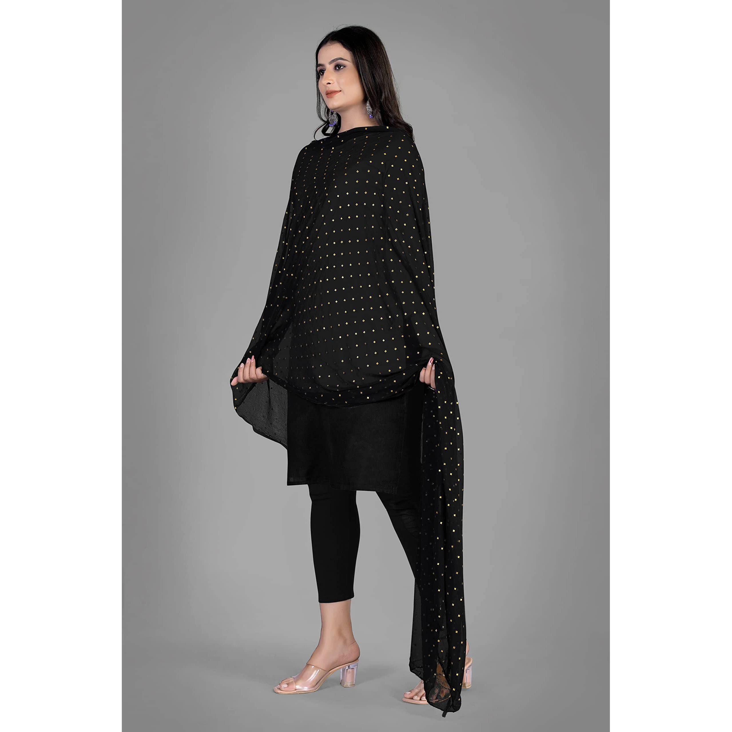 KEMZA Women's Printed Chiffon Dupatta (Black_Free size)