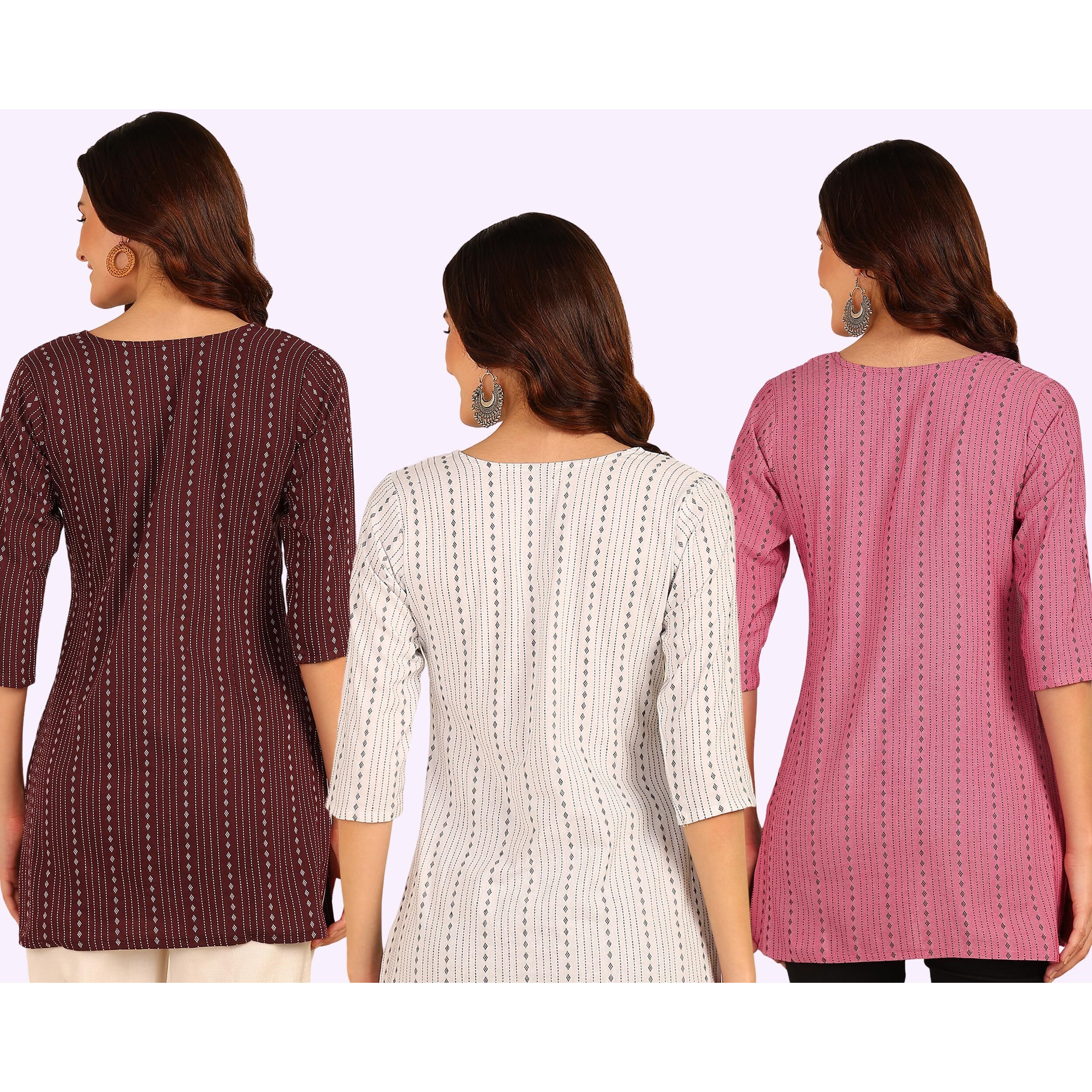 DSK Studio Women's Striped Regular Dress Shirt (3-KU1002-Maroon-White-Pink-M_Maroon-White-Pink