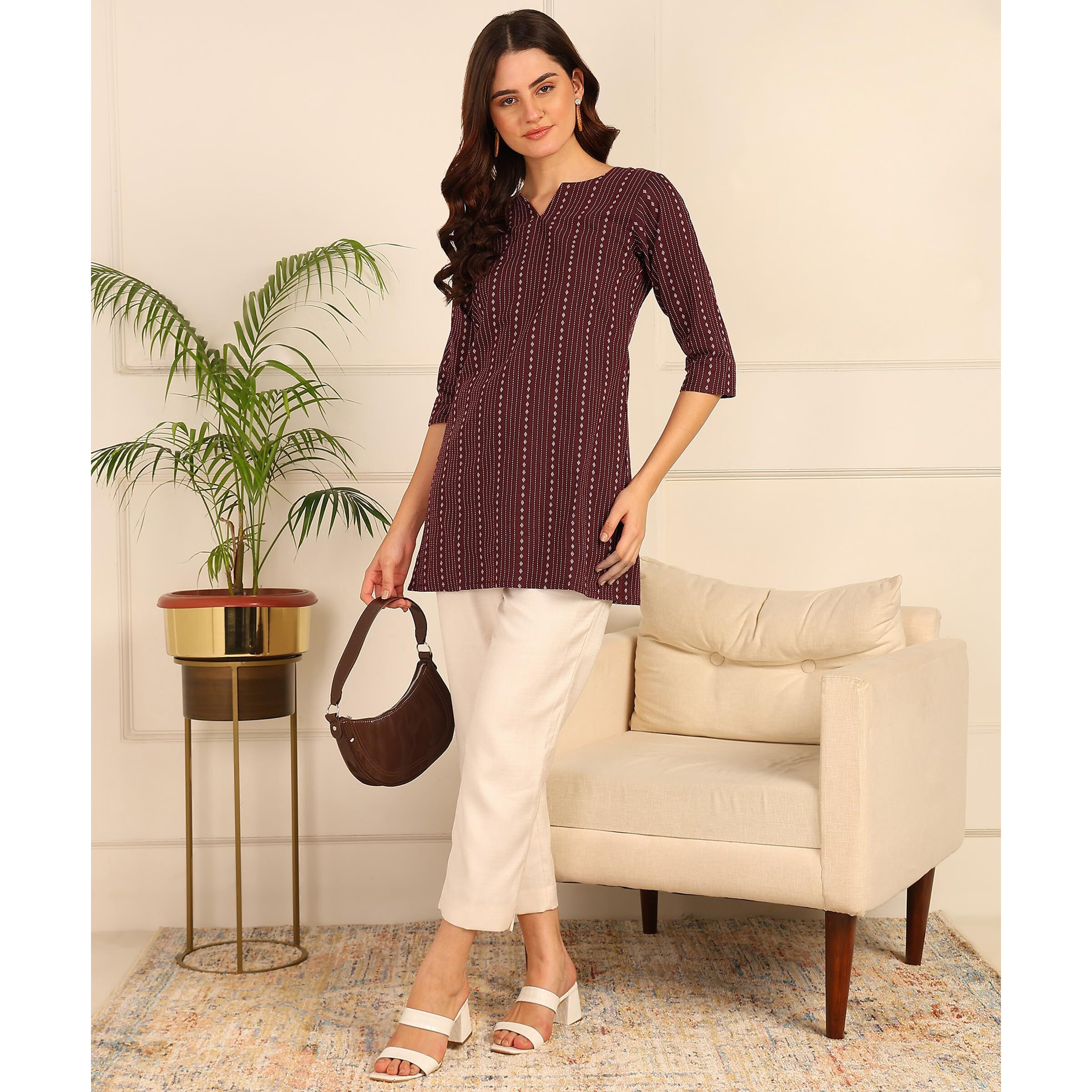 DSK Studio Women's Striped Regular Dress Shirt (3-KU1002-Maroon-White-Pink-M_Maroon-White-Pink
