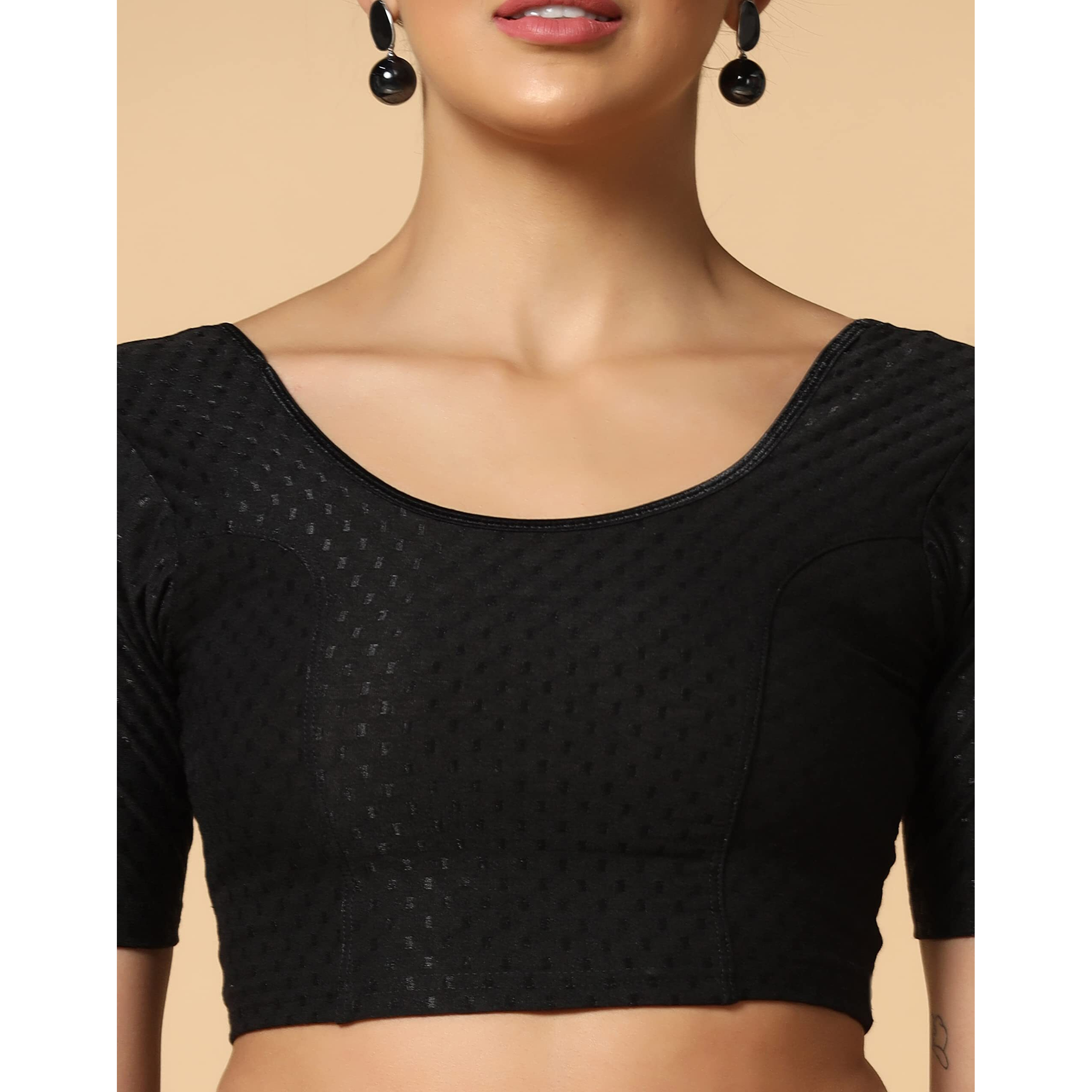 TOPLOT Cotton Blend Lycra Stretchable Round Neck Blouses for Women Readymade (Blouse-5058-Black-36)
