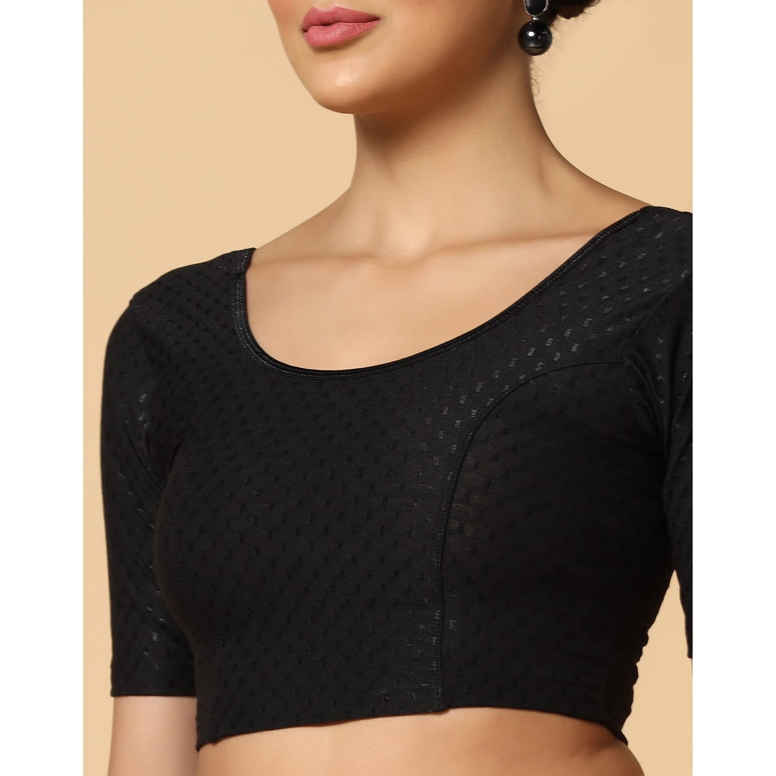 TOPLOT Cotton Blend Lycra Stretchable Round Neck Blouses for Women Readymade (Blouse-5058-Black-36)