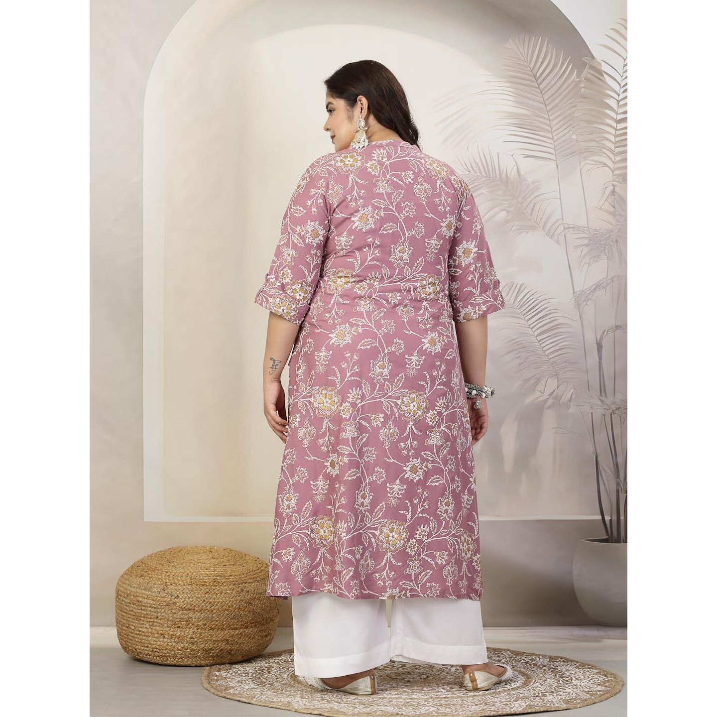 Stylum Plus Size Women Floral Print Rayon A-Line Kurta (FIONAMAUVEPLUS48_Mauve, 4XL)