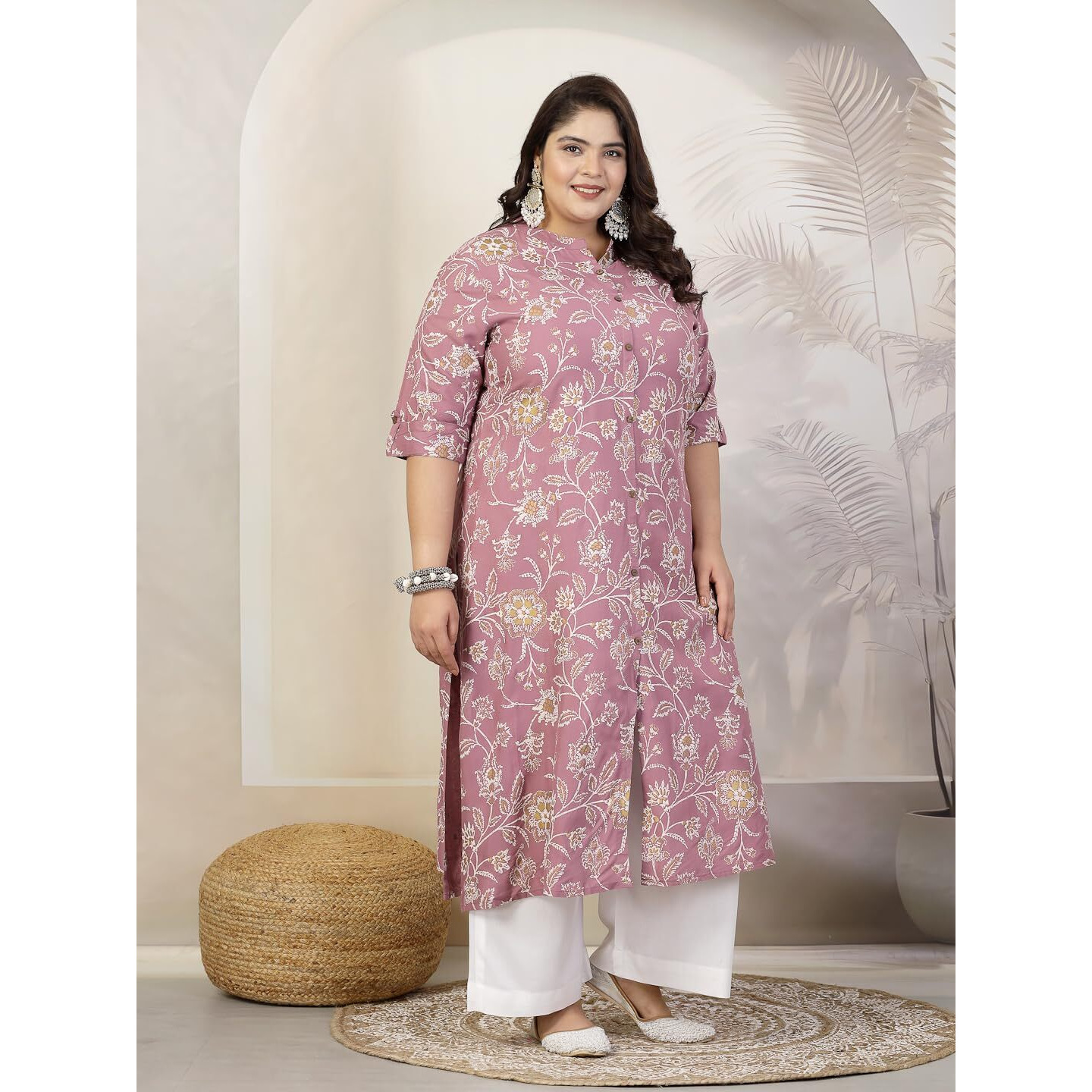 Stylum Plus Size Women Floral Print Rayon A-Line Kurta (FIONAMAUVEPLUS48_Mauve, 4XL)