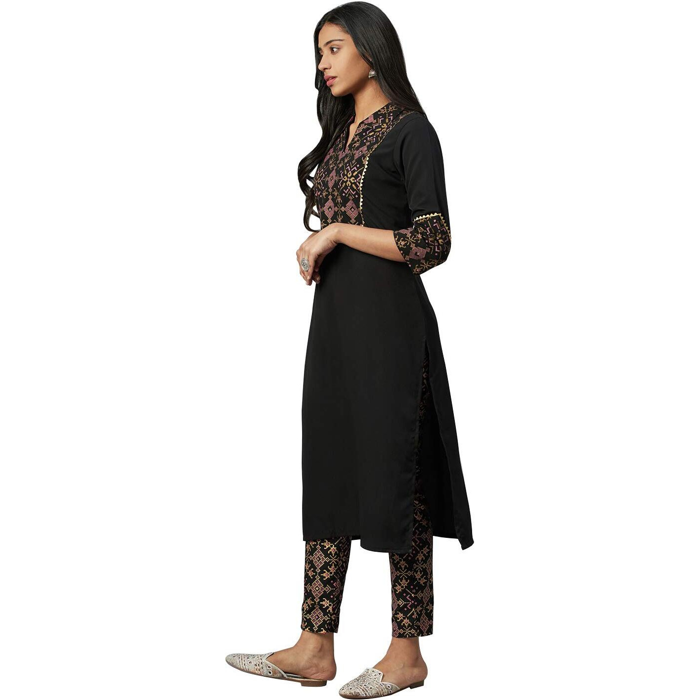 ZIYAA Women's Regular Kurta (Zikucr3150- Black_XL) - Crepe