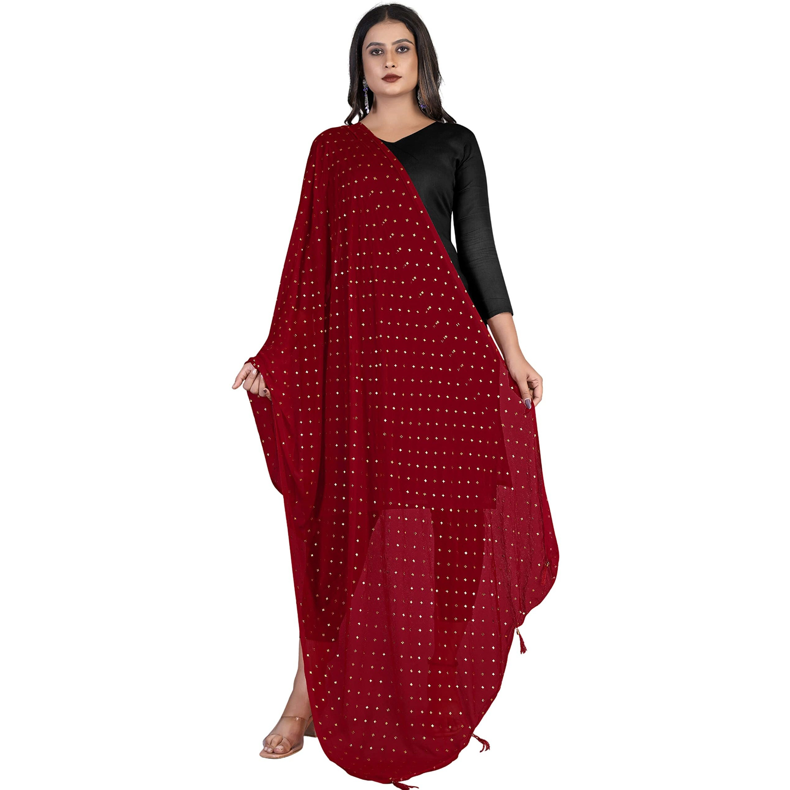KEMZA Women's Printed Chiffon Dupatta (Maroon_Free size)