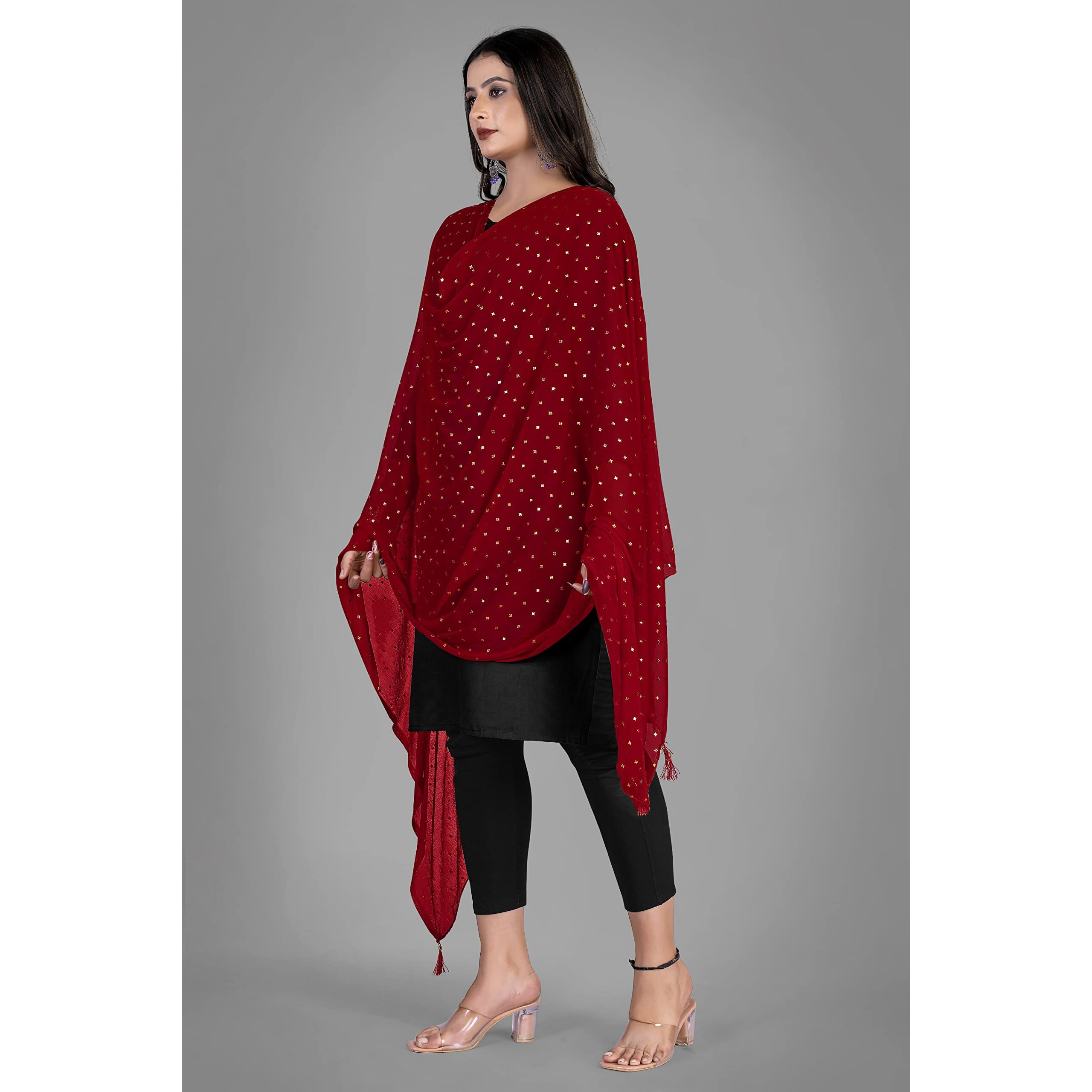 KEMZA Women's Printed Chiffon Dupatta (Maroon_Free size)
