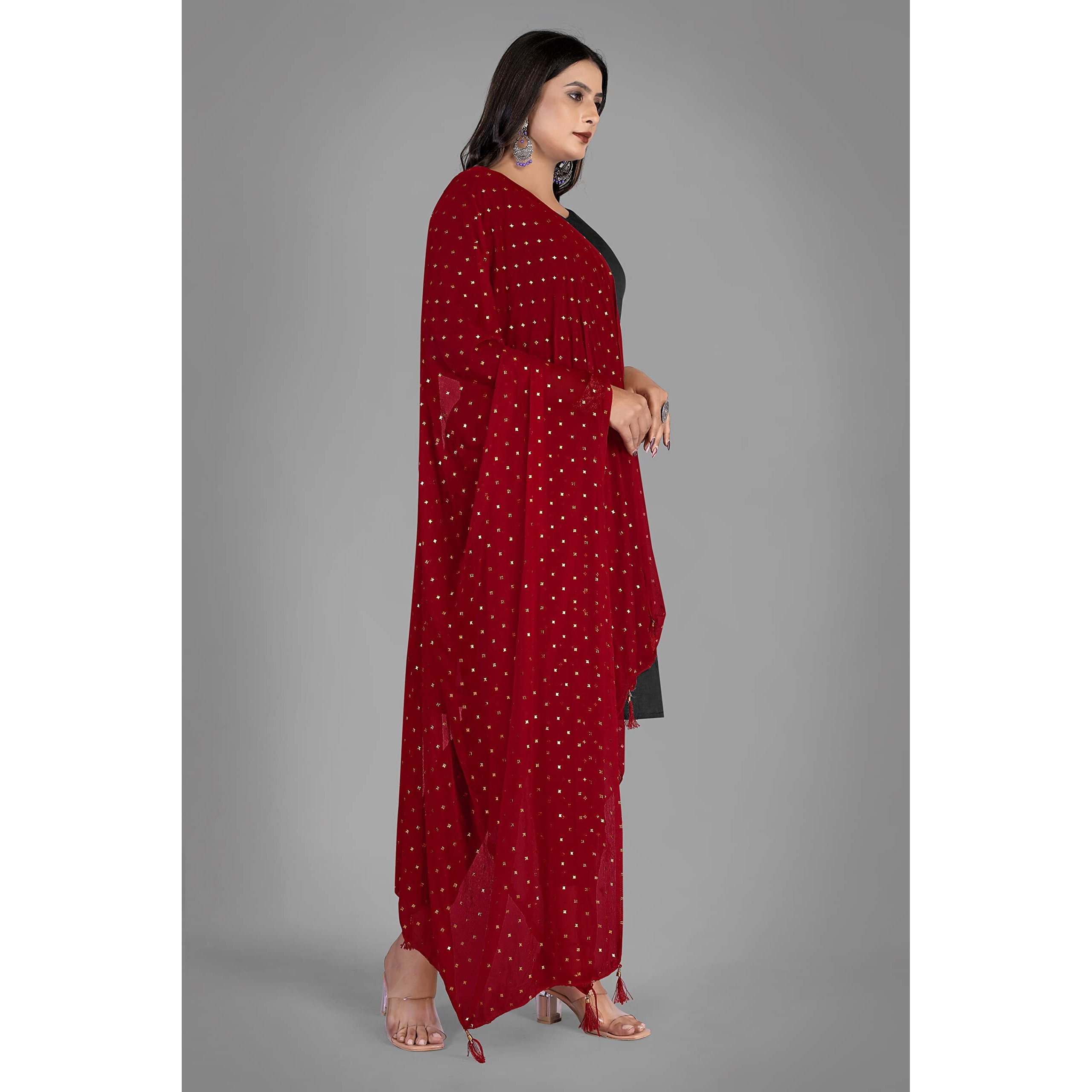 KEMZA Women's Printed Chiffon Dupatta (Maroon_Free size)
