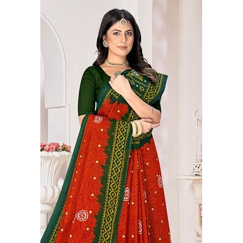 Tamaira Fashion Women's Plain Cotton Saree (11514_RustOrange_Rust Orange)
