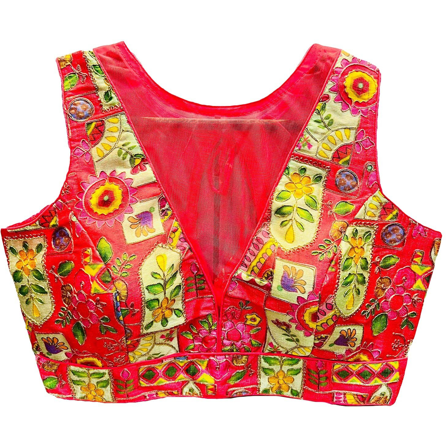 Pujia Mills Women's Phanotm Silk Floral Sleeveless Saree Blouse (PP 4_Dark Gajri_38)