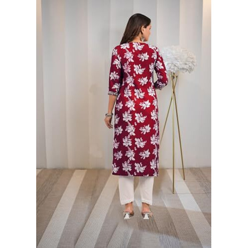 ANNI DESIGNER Women's Rayon Blend Chikankari Embroidered Straight Kurta (SCEROS Pink_L_Pink_Large)