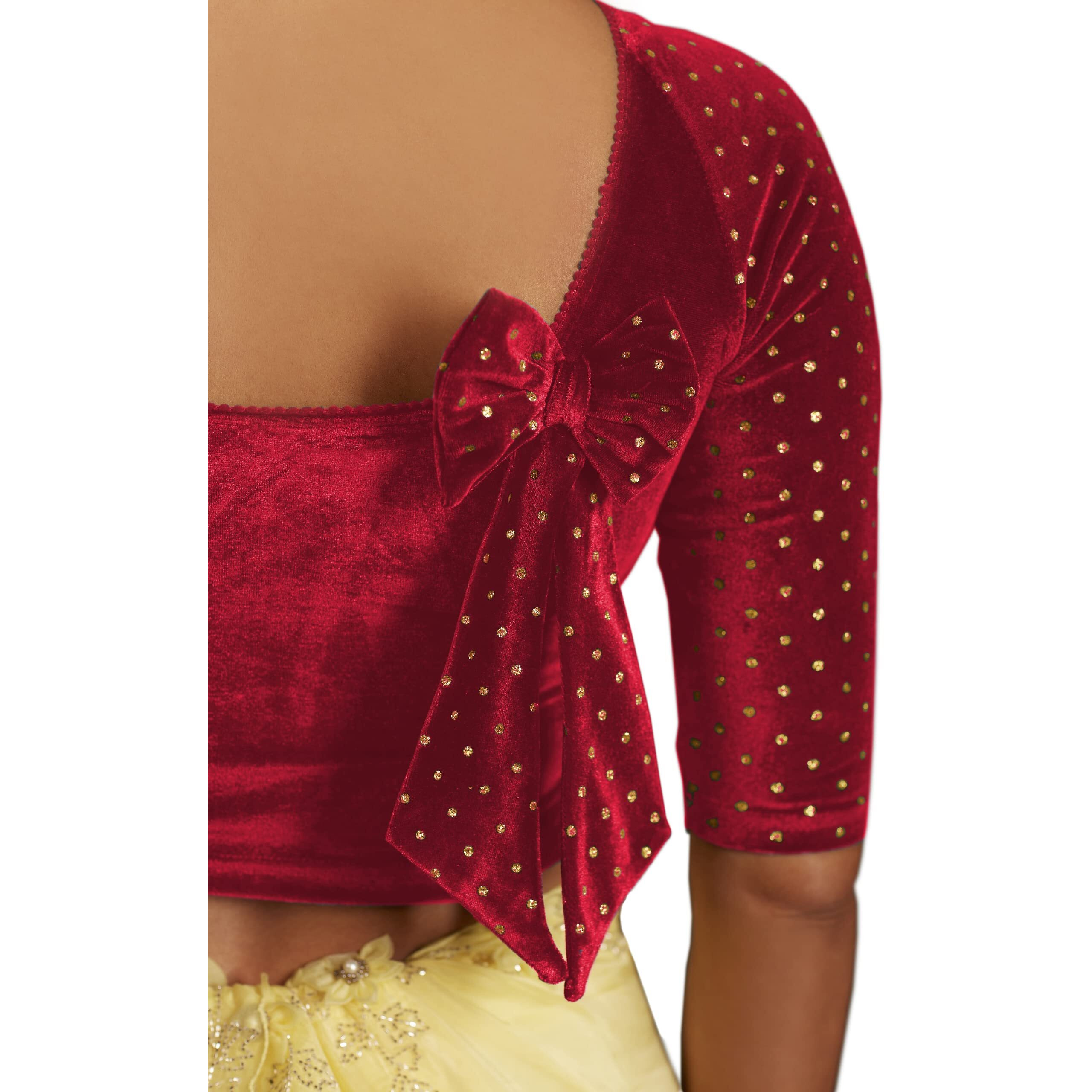 Sft Round Neck Viscose Velvet ReglanElbow Sleeves Readymade Saree Blouse for Women Stylish (Ayesha