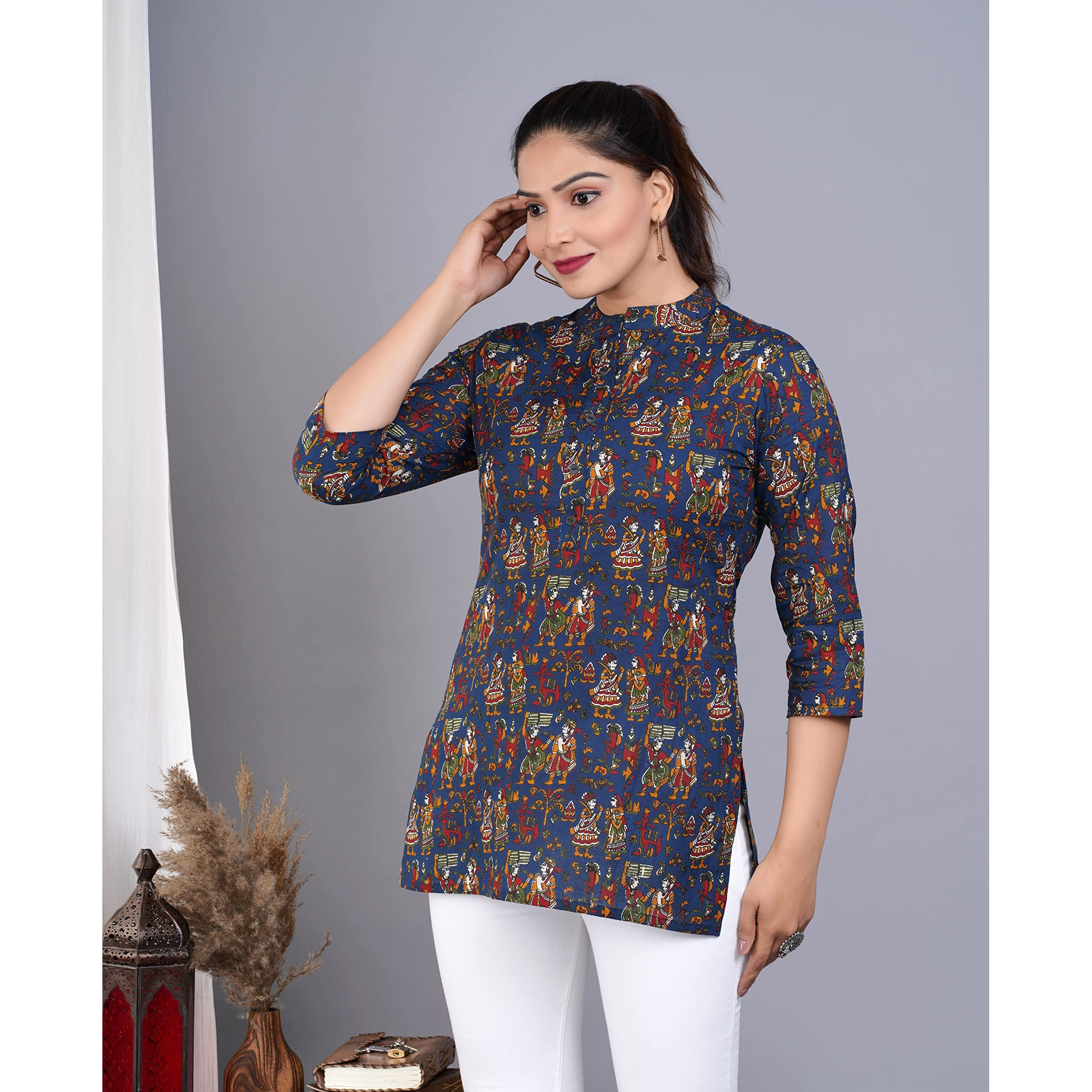 Jikonet Women's Rayon Straight Short Kurti - 1004, (Medium, Blue)